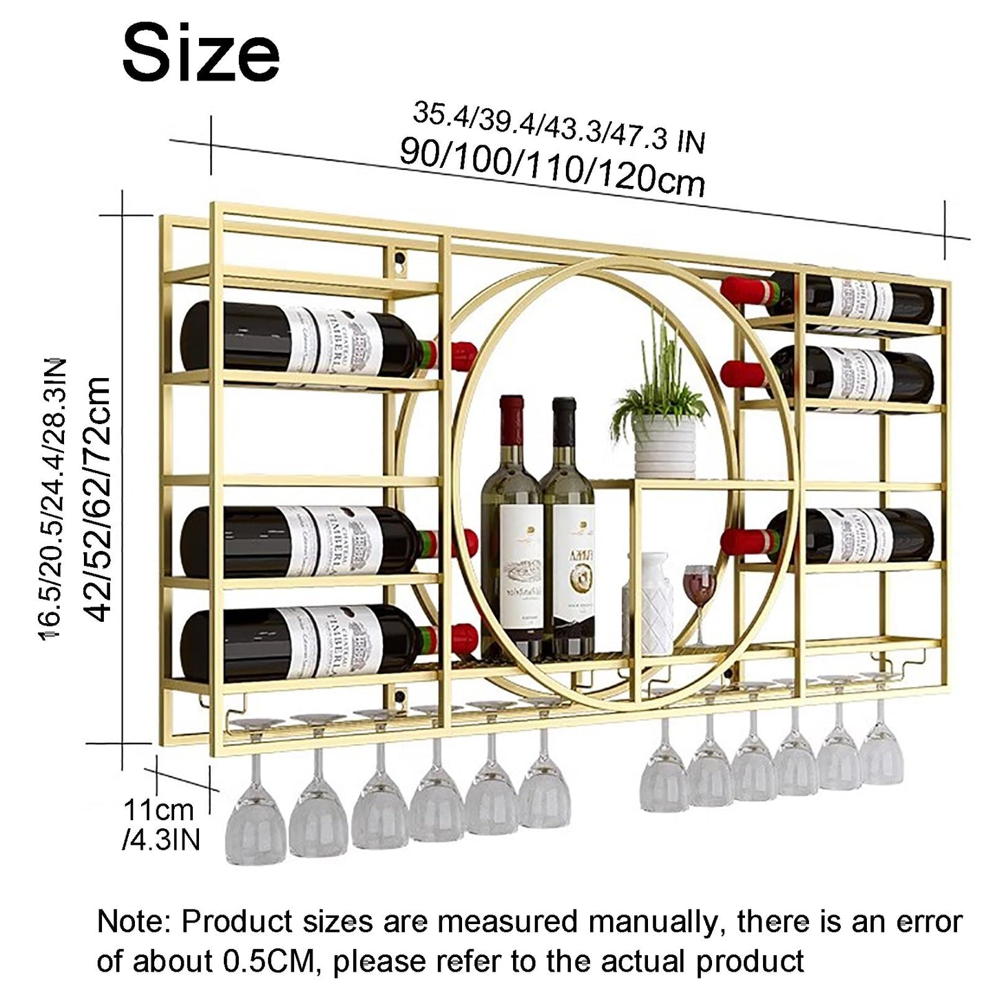 Stylish Industrial Wall Mounted Wine Rack with Floating Shelves & Stemware Hanger - Perfect Wine Storage Solution for Home Bar, Kitchen & Dining Room (Red 47.3"x4.3"x28.3")