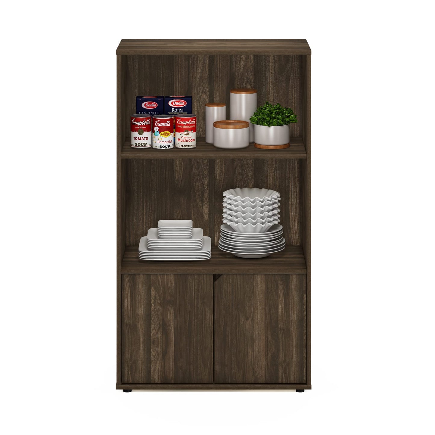 Furinno Jaya Kitchen Storage Shelf with Cabinet, Columbia Walnut