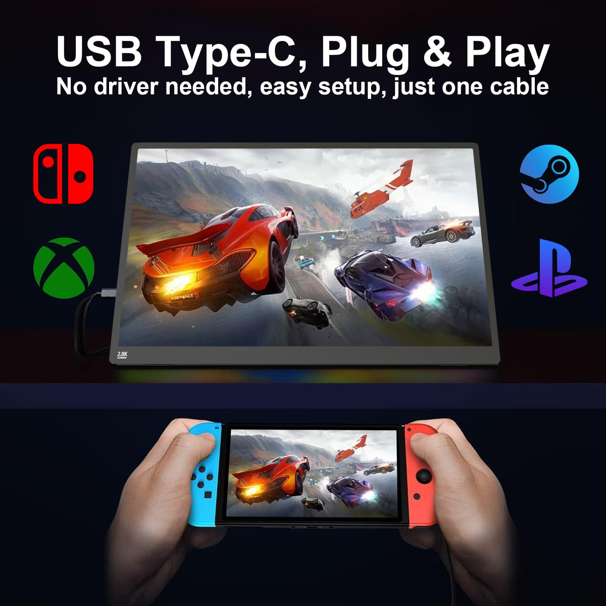 2.5K 100Hz Portable Monitor Touchscreen, 15.6'' QHD 2880x1620 300 Nits 100% sRGB IPS Gaming Monitor w/VESA HDR FreeSync Eye Care USB-C HDMI External Second Screen for Laptop PC Phone Switch PS3/4/5
