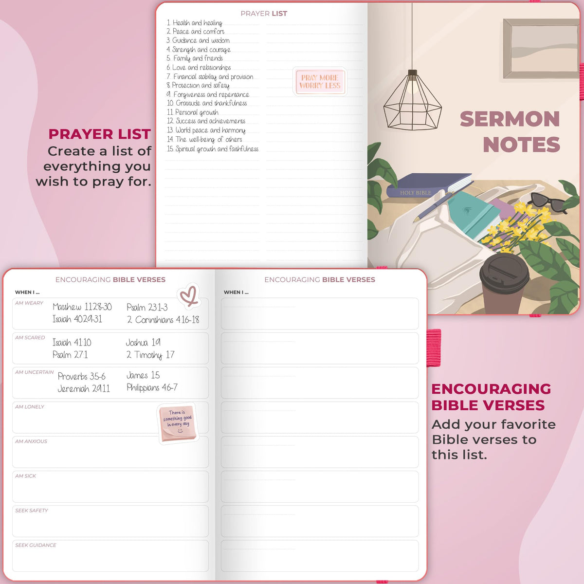 Clever Fox Bible Study Journal – Church Notes Notebook – Note Taking & Journaling Kit – Faith Based Religious Gifts & Accessories (Fuchsia)