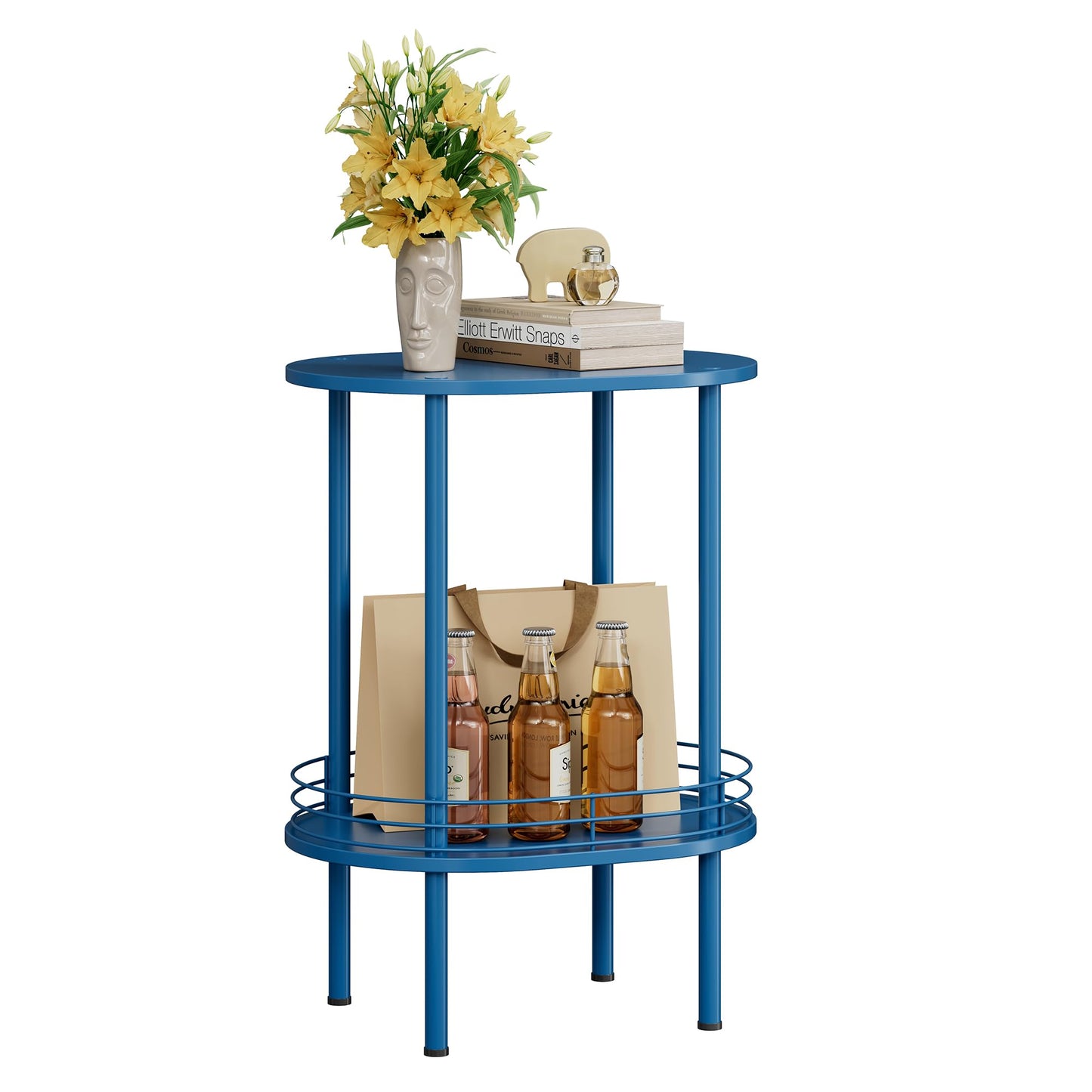 DGSANDGO Blue Oval Side Table,Side Tables Living Room,2-Tier Nightstand,Samll End Table for Small Space,Living Room,Bedroom, Nursery, (1PC,Blue)