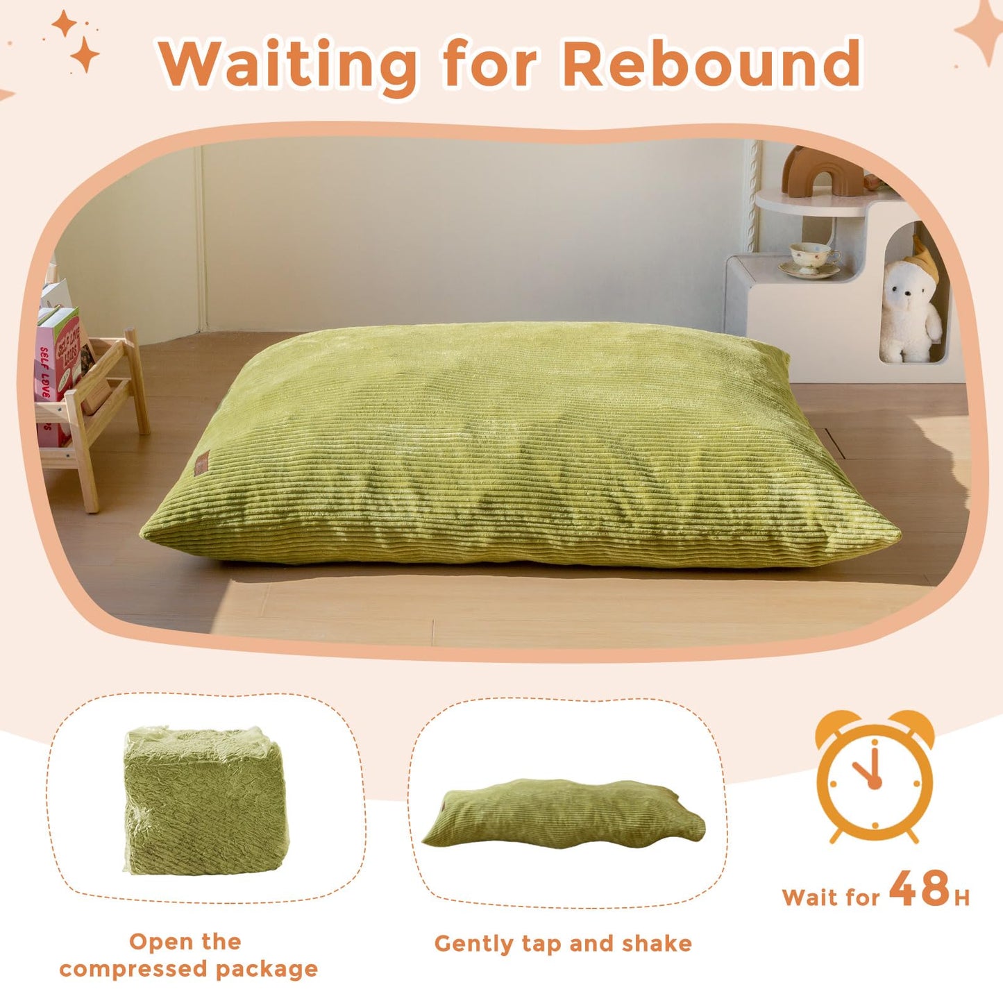 MAXYOYO 3 in 1 Kids Bean Bag Chair Bed, Convertible Chair Folds from Bean Bag to Lounger, Child Floor Sofa for Gaming, Reading, Floor Couch with High-Density Foam Filling