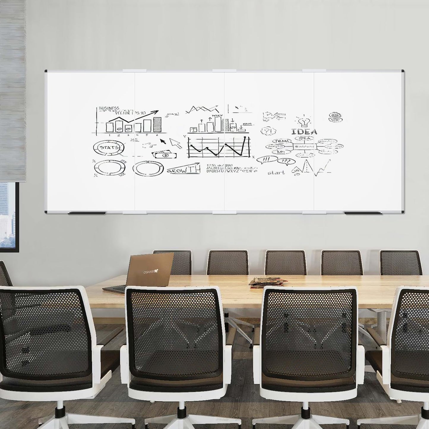 VIZ-PRO Magnetic Dry Erase Board, 120 X 48 Inches, Foldable Wall-Mounted Whiteboard with Silver Aluminum Frame & Marker Tray for School Office and Home 10' X 4'