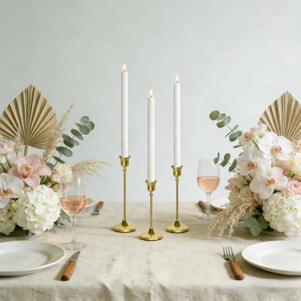 Bryzont Brass Gold Candlestick Holders Metal Taper Candle Holders Set of 3 Rustic Stands for Dining Table, Wedding Centerpiece Decor, Birthday