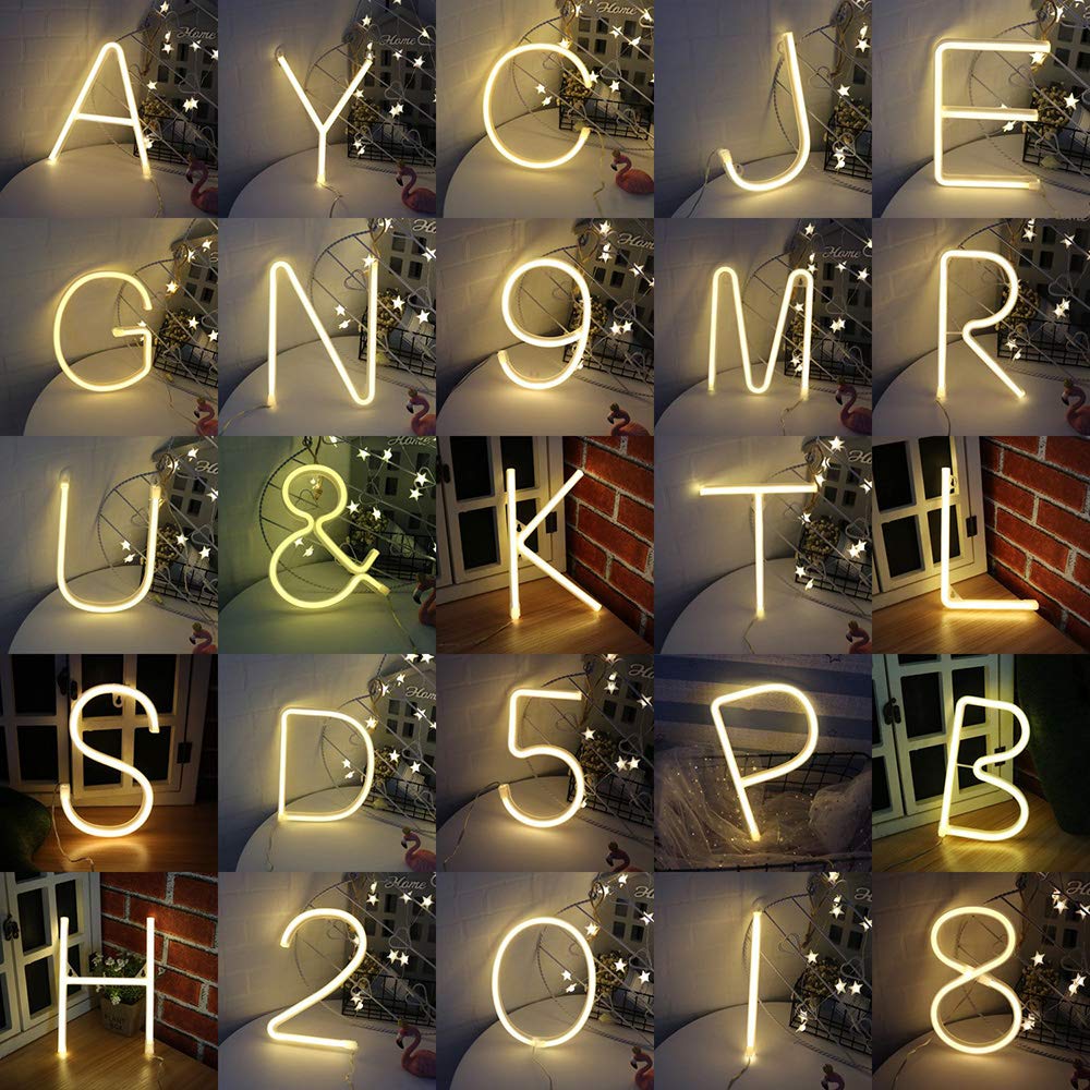 ENUOLI Warm White Neon LED Letters Sign Night Lamp Light up Alphabet Neon Signs Battery or USB Operated Wall Decorative Lights for Wedding Birthday Party Christmas Home Bar Club Decoration(E)