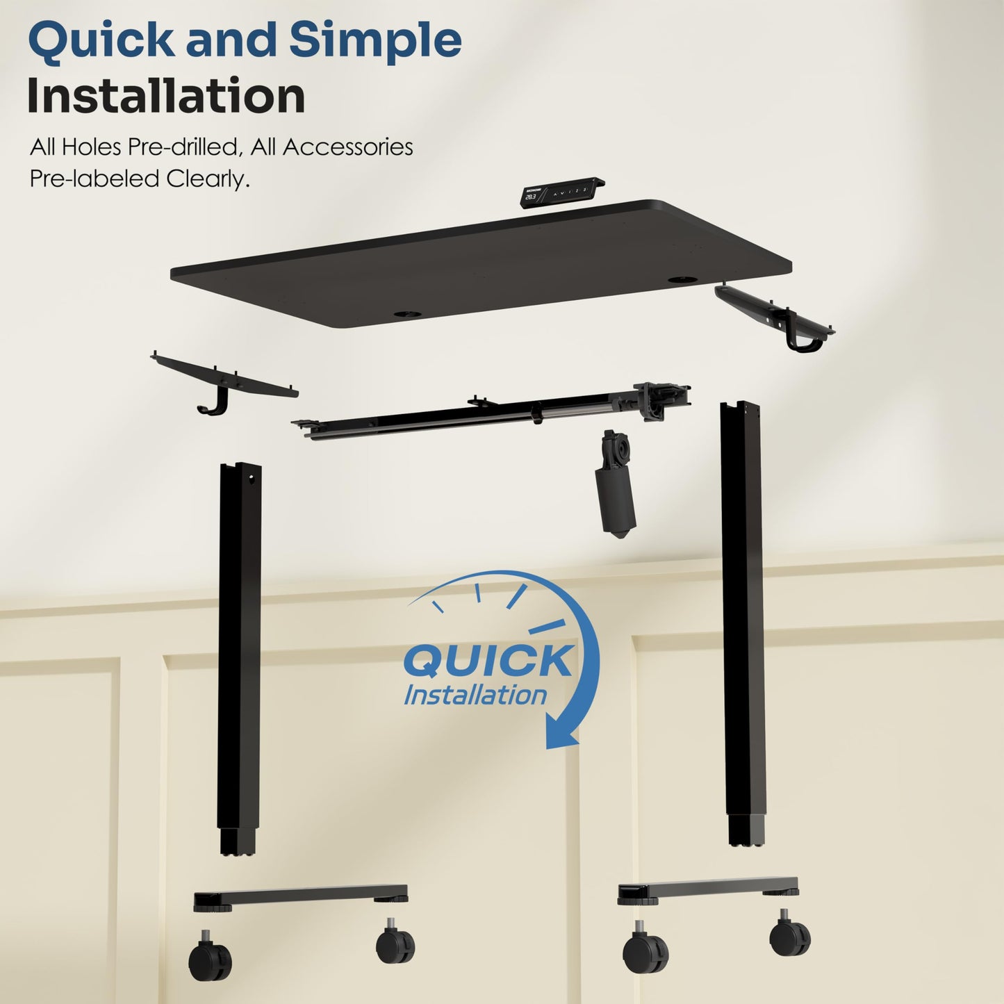 Monomi Small Electric Standing Desk, 35" x 20" Whole Piece Height Adjustable with Memory Controller, Sit to Stand Desk Workstation for Home Office, Black