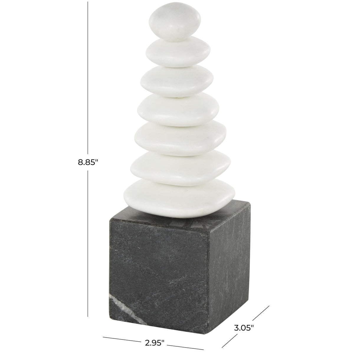 Deco 79 Marble Abstract Decorative Sculpture Stacked Stone Home Decor Statue with Black Block Base, Accent Figurine 3" x 3" x 9", White