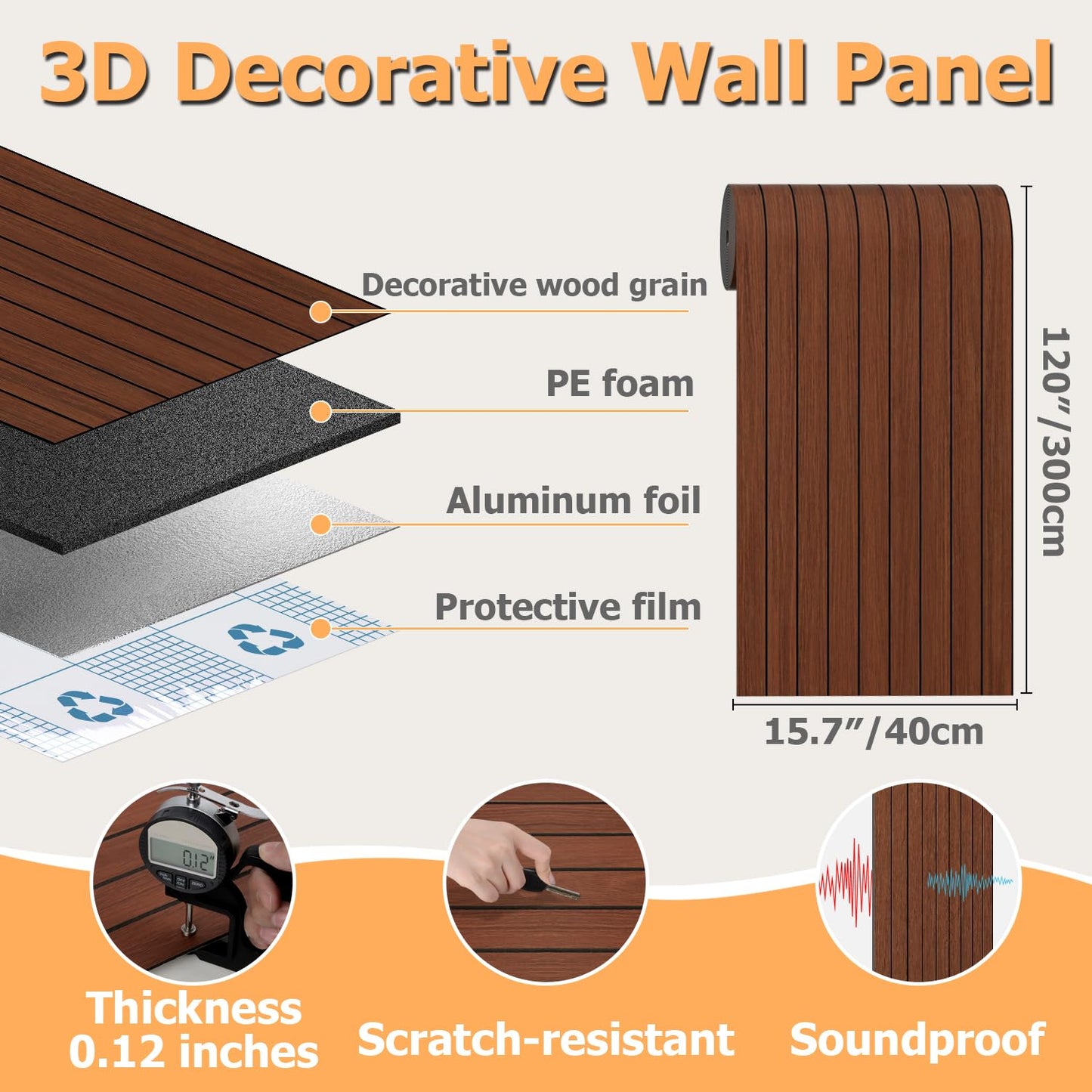 Arthome Peel and Stick Slat Wall Panels 15.7 "x120,Self-Adhesive PVC Wood Grain Wallpaper Panel,3D Thick Faux Soundproof Backsplash Accent Wall Tile for Walls & Furniture (Walnut Coverage 13 Sq.ft)