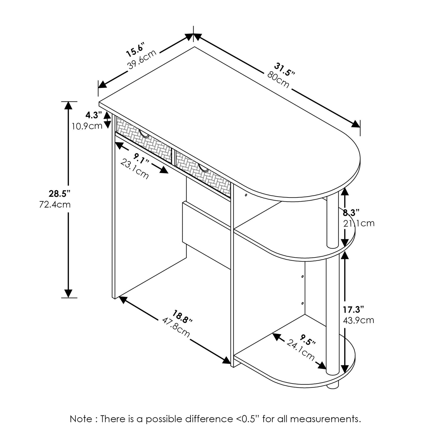 Furinno Go Green Desk, 31.5" Wide Gaming Desk with 2 Side Shelves and Storage Bins, Computer Desk, Office Desk for Home Office, Study Room, Dorm, Bedroom, Beech