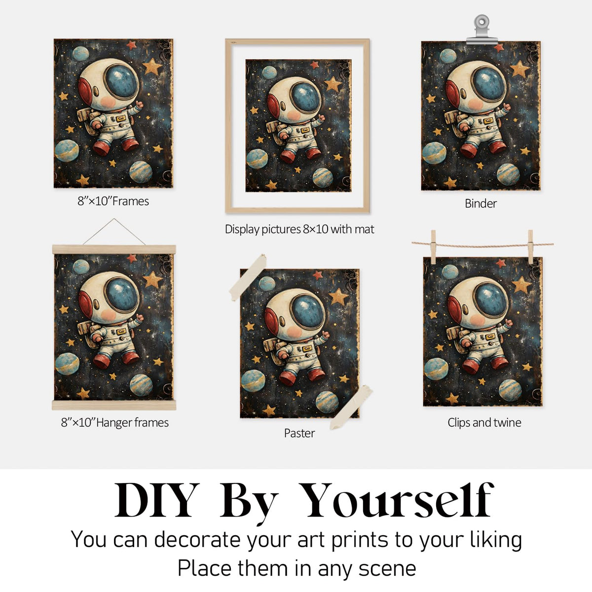 Locomiss Space Nursery Wall Art Decor, Space Solar System Planets Rocket Astronaut Galaxy Prints Posters for Kids Boy Nursery Room Bedroom Playroom Wall Decor, Set of 4, 8x10 Unframed