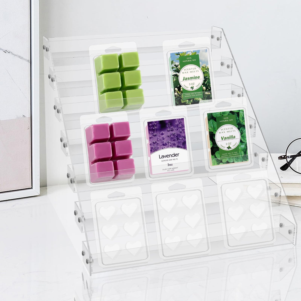 12“ Wax Melt Holder Display 7 Tier Acrylic Riser Display Stands Wax Melts Storage Clear Acrylic Display Shelf For Wax Melt Clamshells Wax Melt Candles Wax Cubes Wax Tarts Wax Block(NO Wax Melts)