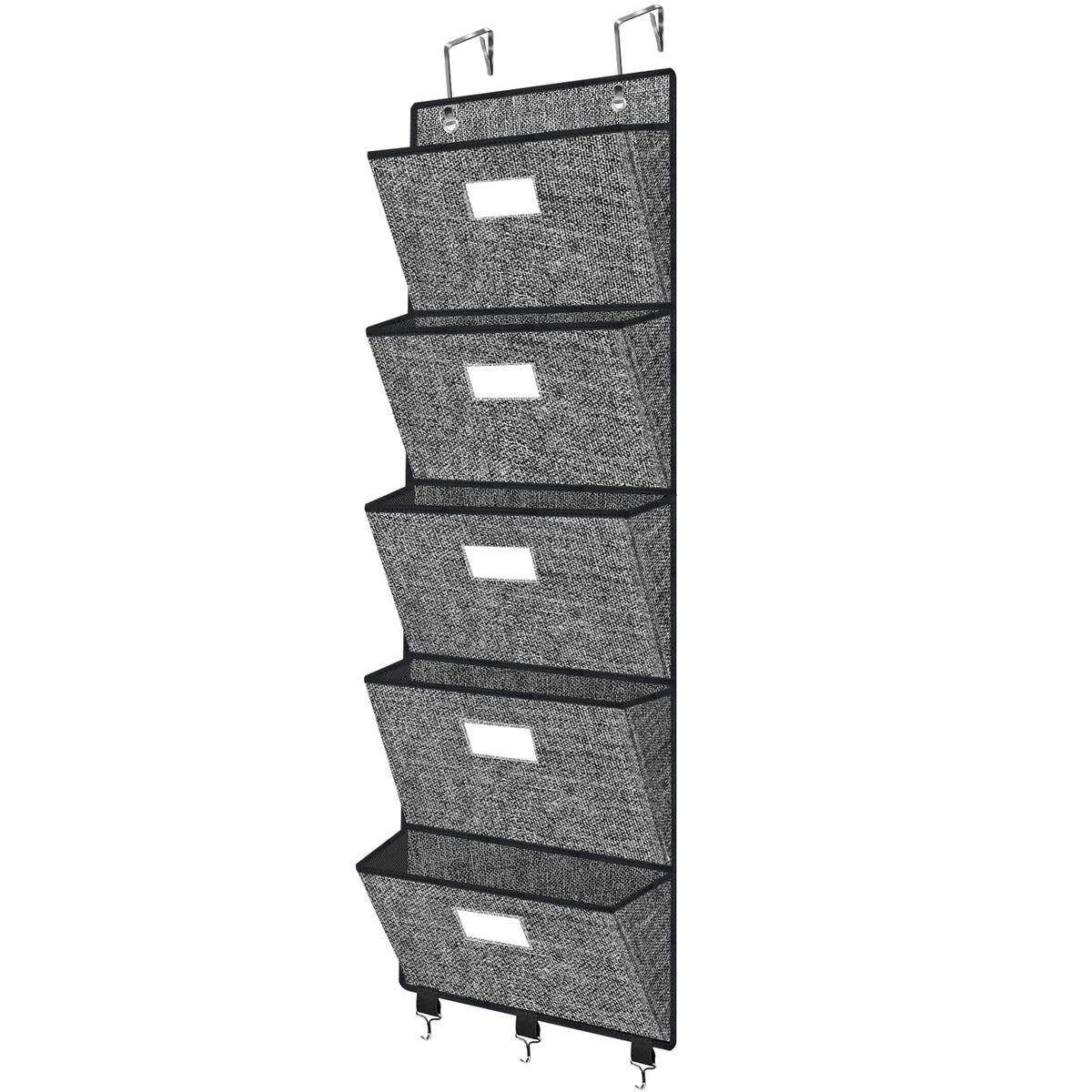Homyfort Over the Door File Organizer, Hanging Wall File Folders with 5 Large Pockets for Papers, Charts, Mails, Magazine, Office and Back To Supplies Storage and Organization (Black)