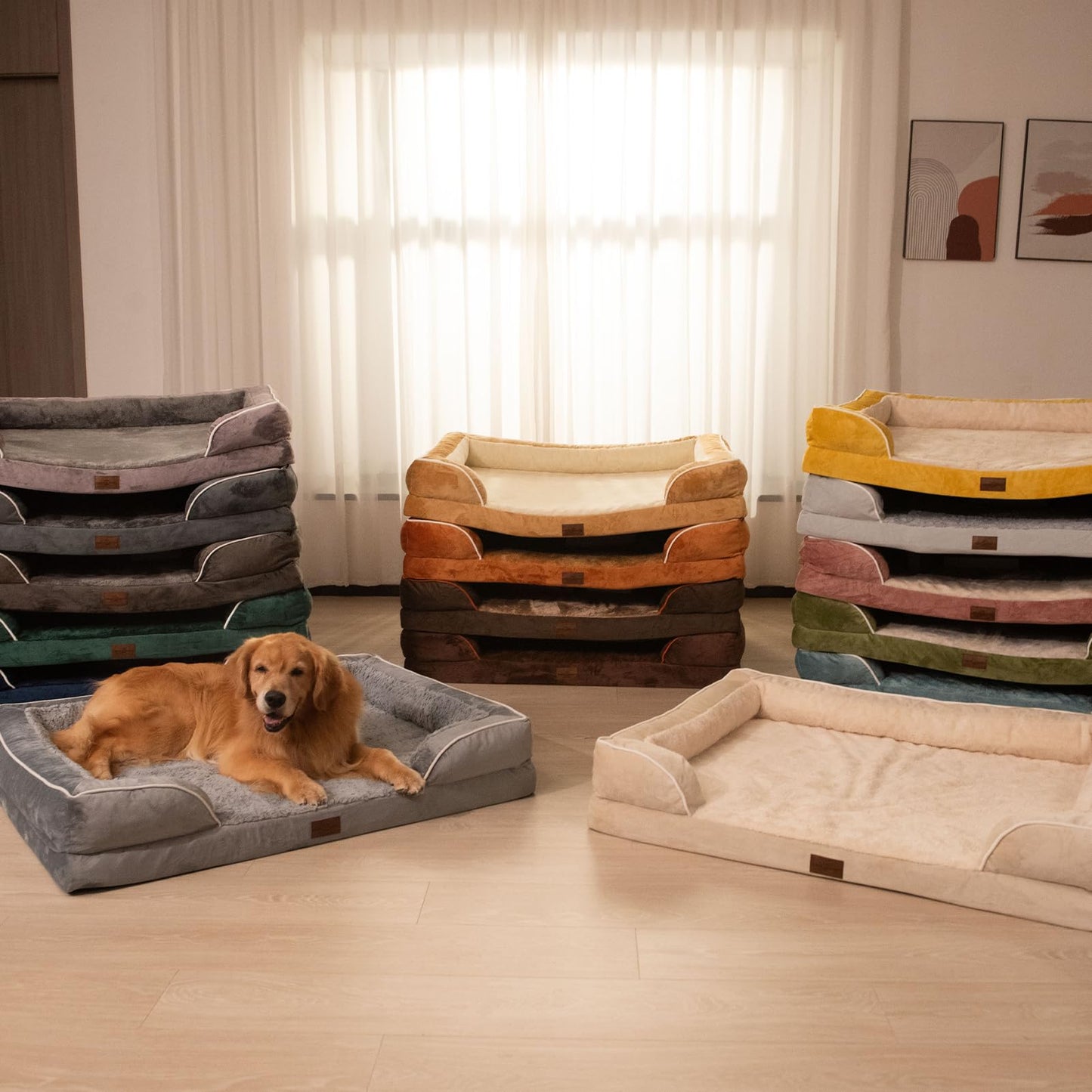 Comfort Expression Orthopedic Dog Bed for Extra Large Dogs 42x30 Inch, Waterproof Egg Crate Foam XL Pet Bed with Removable Bolsters, Dog Couch with Washable Cover & Non-Slip Bottom, Dark Brown