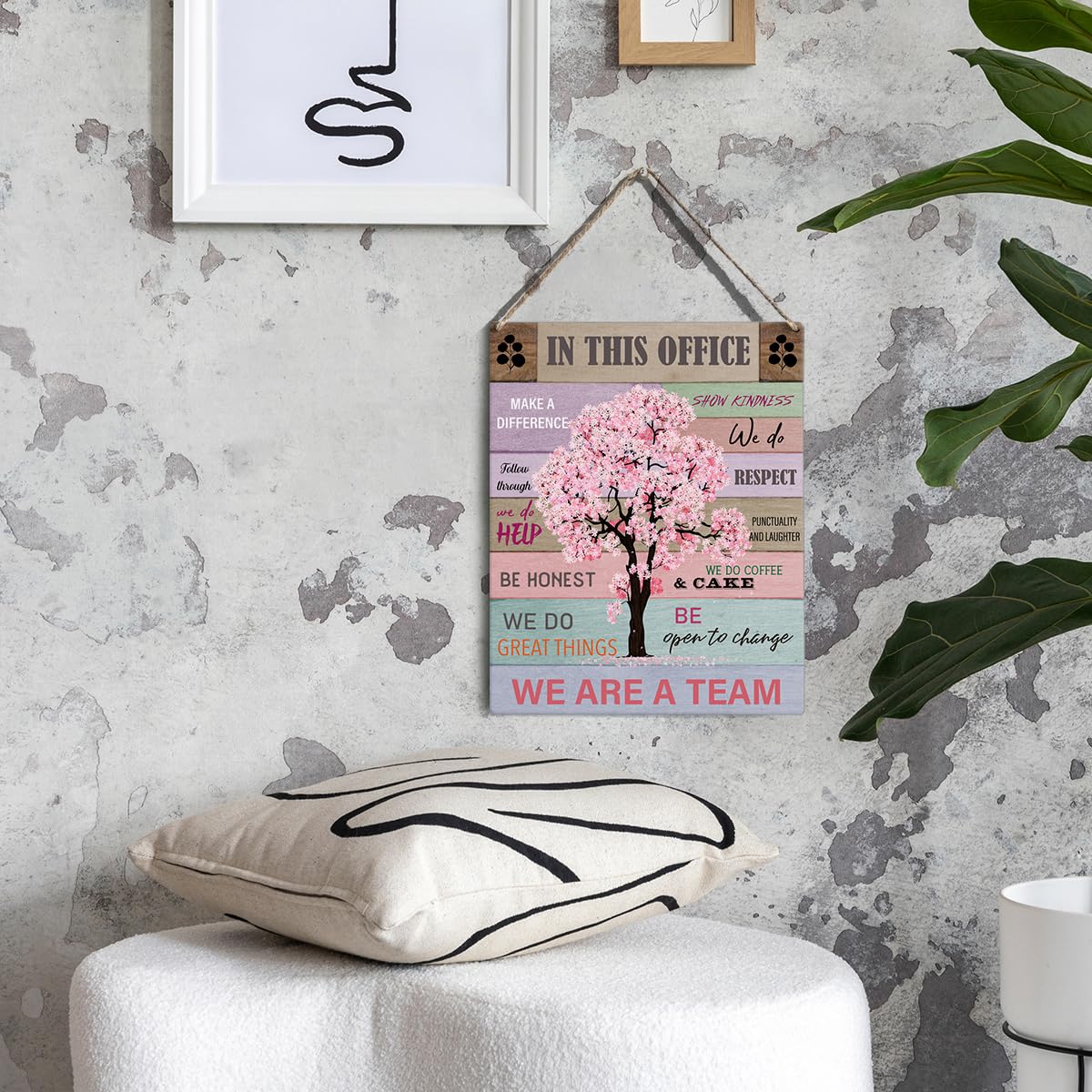 Inspirational Pink Office Decor for Women, In This Office We Make a Difference, Rustic Desk Wall Art, 8×10 Inch Wooden Hanging Sign, Motivational Home Office Decoration