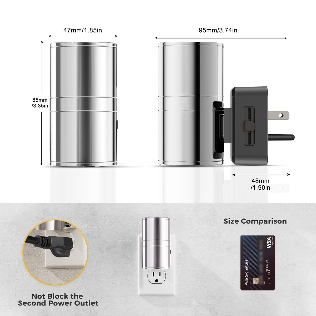 L LOHAS LED Night Light, Night Lights Plug into Wall, Smooth Silver Glossy Plating Metal-Shade Nightlights, Light Sensor, Soft White 3000K, Dimmable Nightlight Plug in for Hallway Bedroom,2 Pack