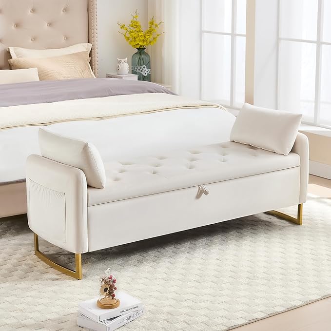 65" End of Bed Storage Bench, Velvet Storage Bench