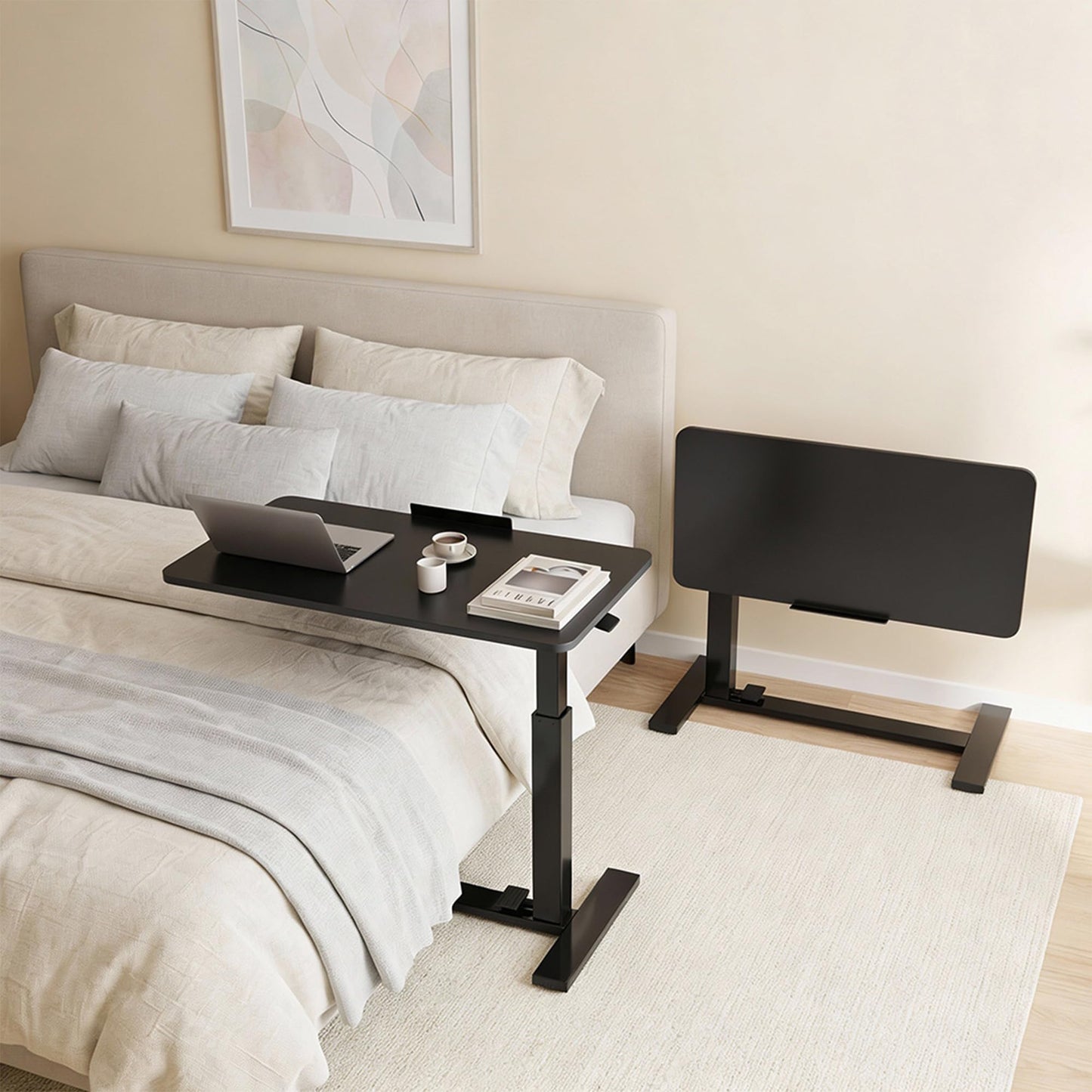 DUMOS Mobile Standing Desk, Height-Adjustable Computer Cart with Pneumatic Lift, Portable Computer Workstation Cart for Bed, Couch, Office, Sofa, Black