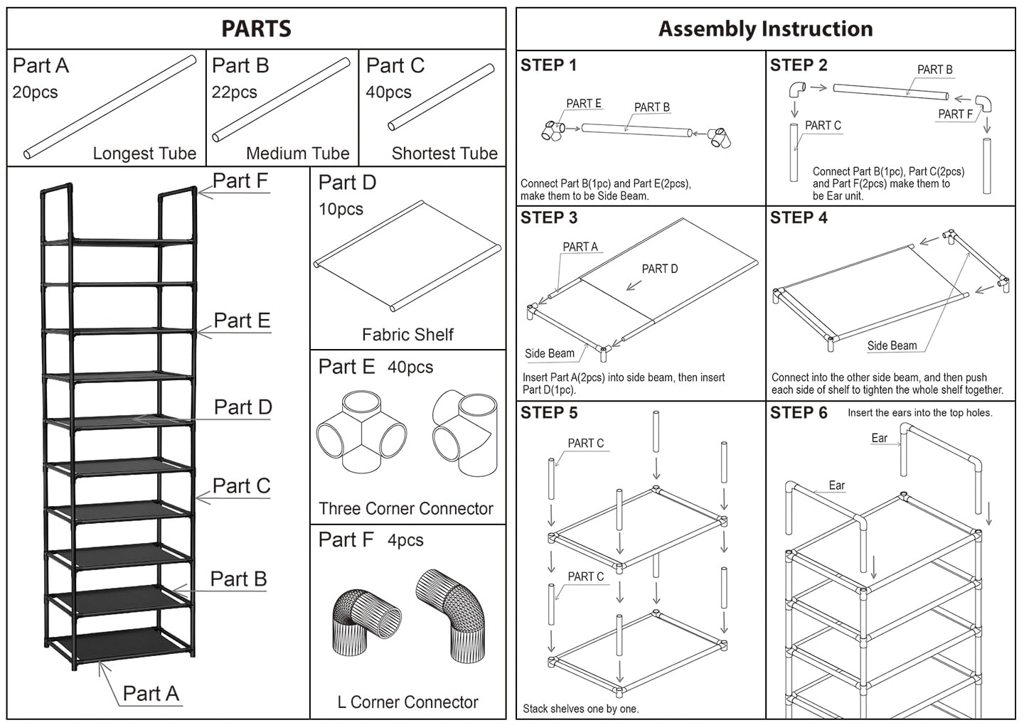 FIDUCIAL HOME 10 Tiers Shoe Rack 20-25 Pairs Sturdy Shoe Shelf