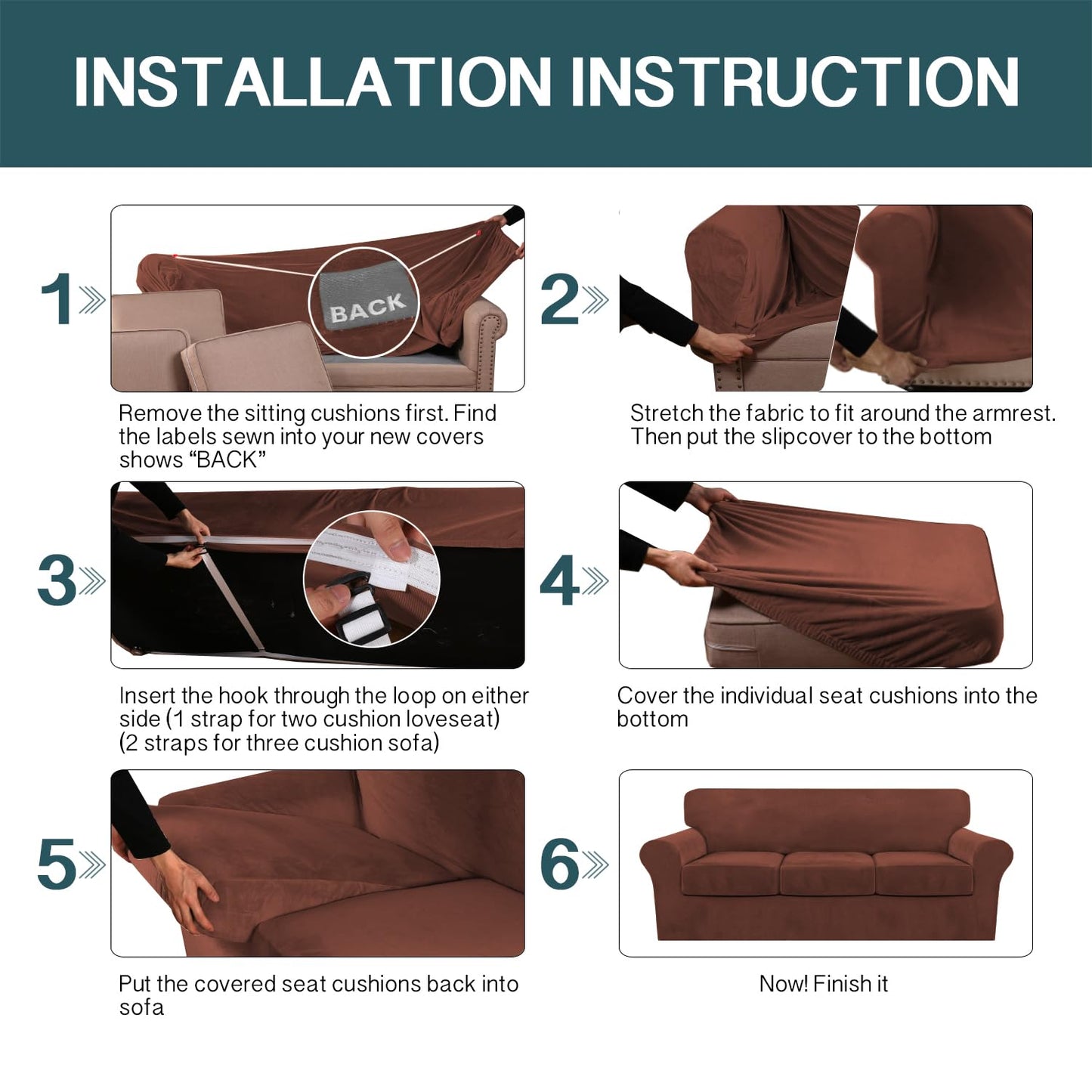 FantasDecor 3 Piece Sofa Covers Velvet for 2 Cushion Couch Stretch Loveseat Slipcover with Individual Seat Elastic Furniture Protector for Pets (Loveseat, Burnt Brick)