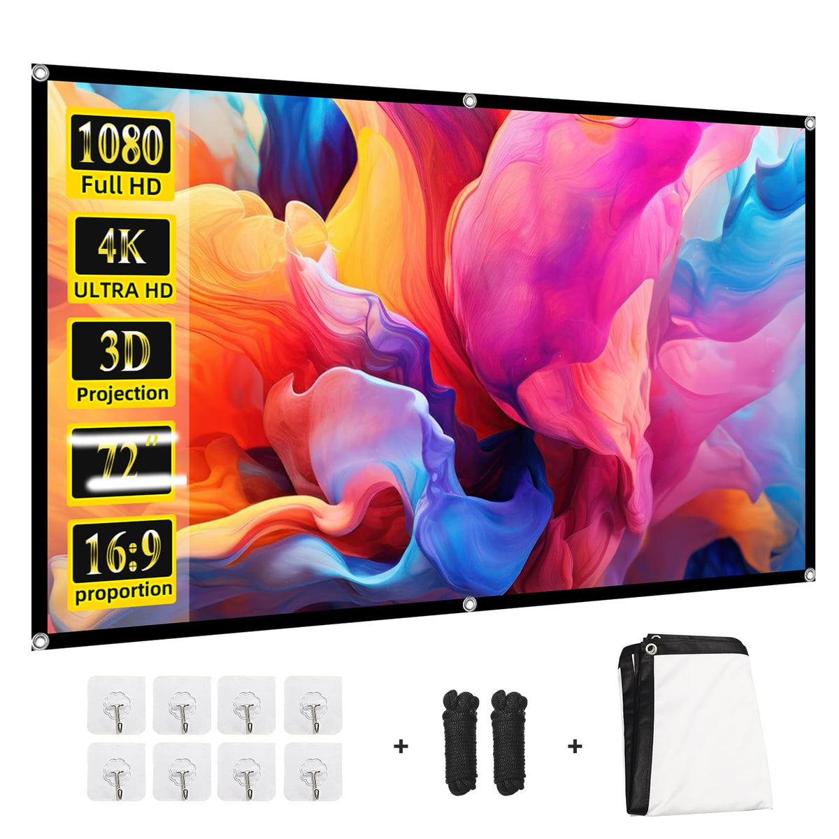 Projector Screen 72 inch,Portable Movie Projector Screen 16:9 HD Indoor Outdoor Double Sided Rear Projection Screen Video for Home, Party, Office, Classroom