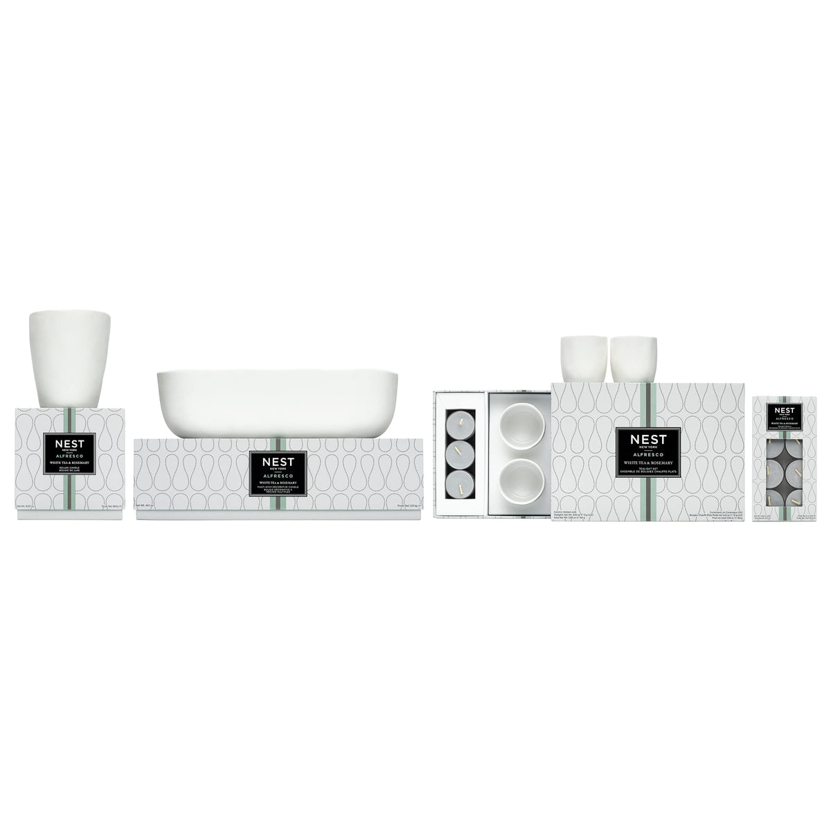 NEST New York White Tea & Rosemary Alfresco 12-Ct Scented Tealight Candle and 4-Ct Tealight Candle Holder Set