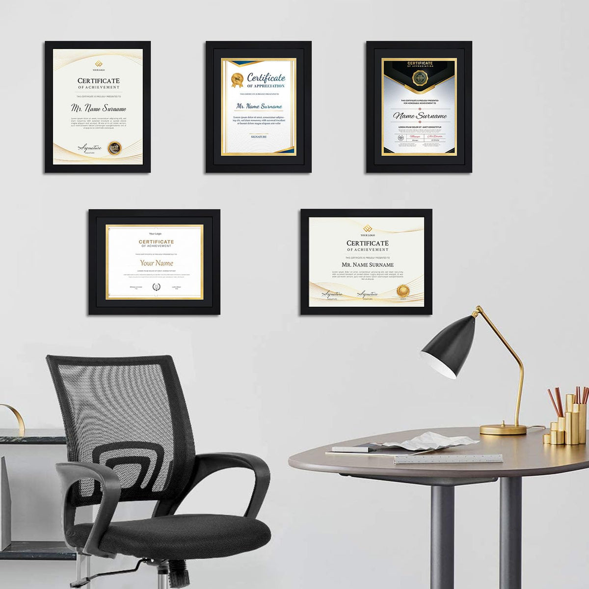 Flocey 8.5x11 Picture Frame set of 15, Multi Certificate 8.5 by 11 Picture Frames Bulk, Document Diploma Award Frame for Wall Hanging or Tabletop Display, Black