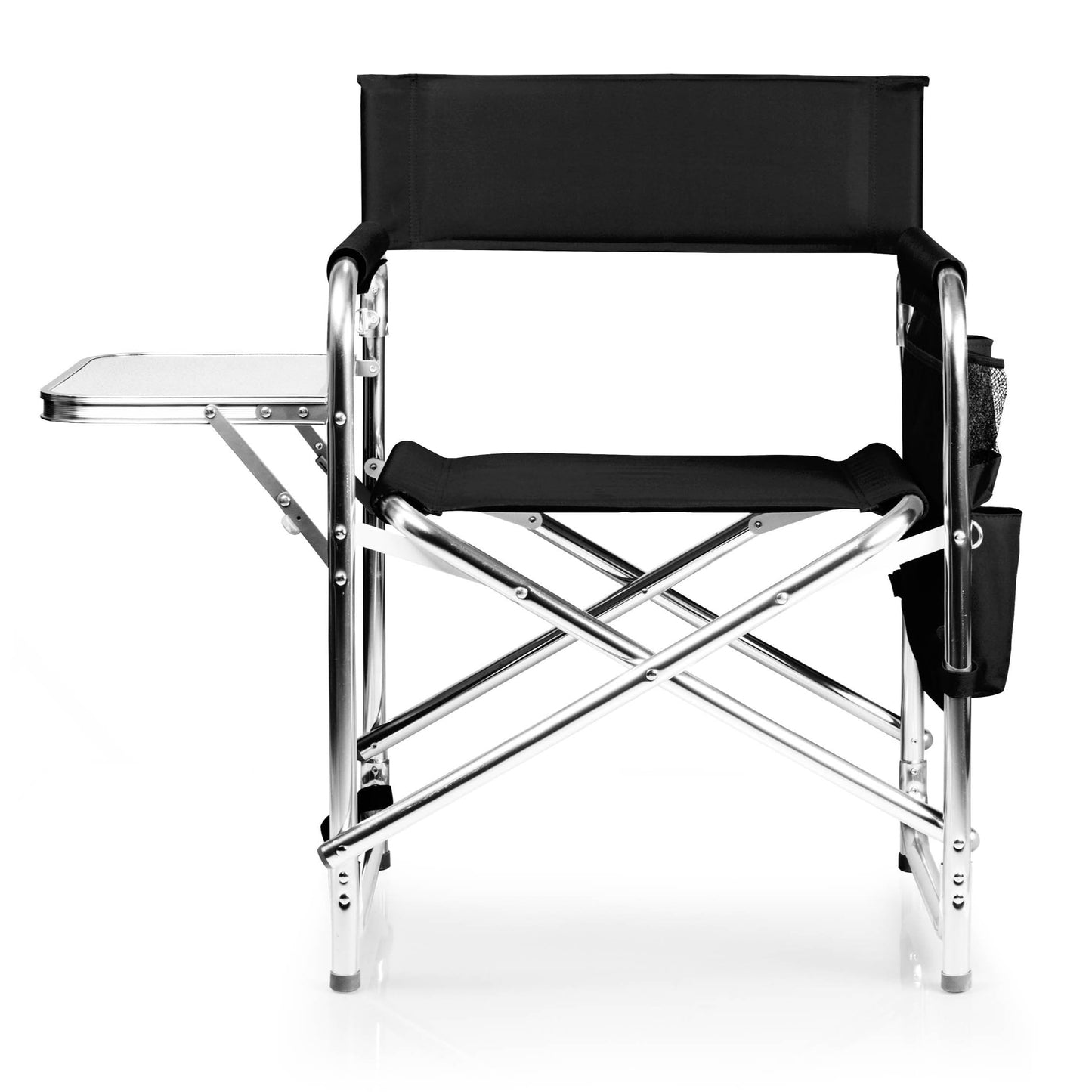 PICNIC TIME Sports Chair with Side Table and Armrest Caddy, Lightweight Aluminum Folding Outdoor Camping Chair for Adults, Portable Director Style Lawn Seating with Pockets & Carry Strap, (Black)