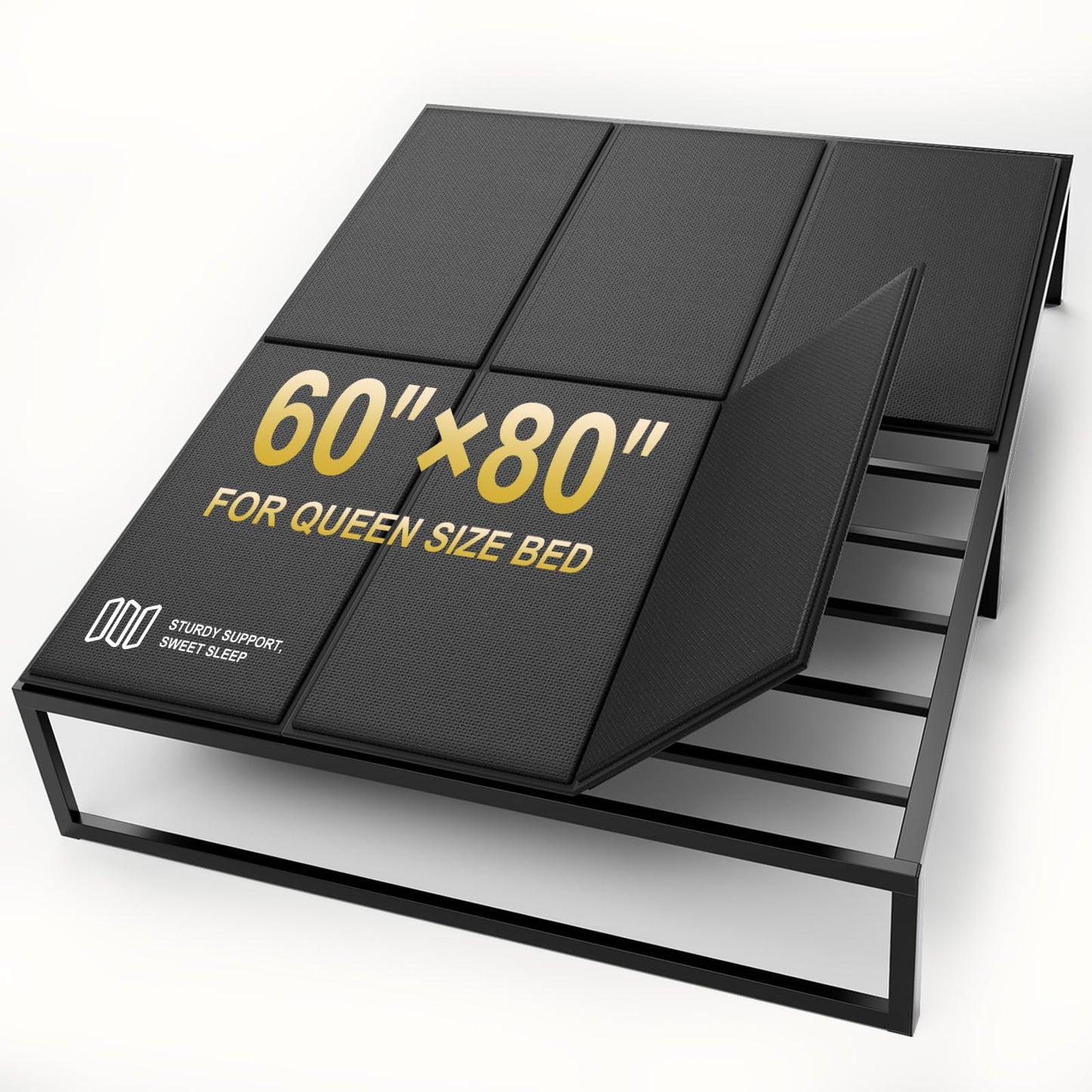 Buzyjoy 10mm Foldable Queen Bunkie Board 60"x80", Tool-Free Mattress Support Panel, Anti-Sag Oxford Cover, Noise Reducing, Universal Fit for Bed Frame, Platform Bed, Bunk Bed, Sleeper Sofa