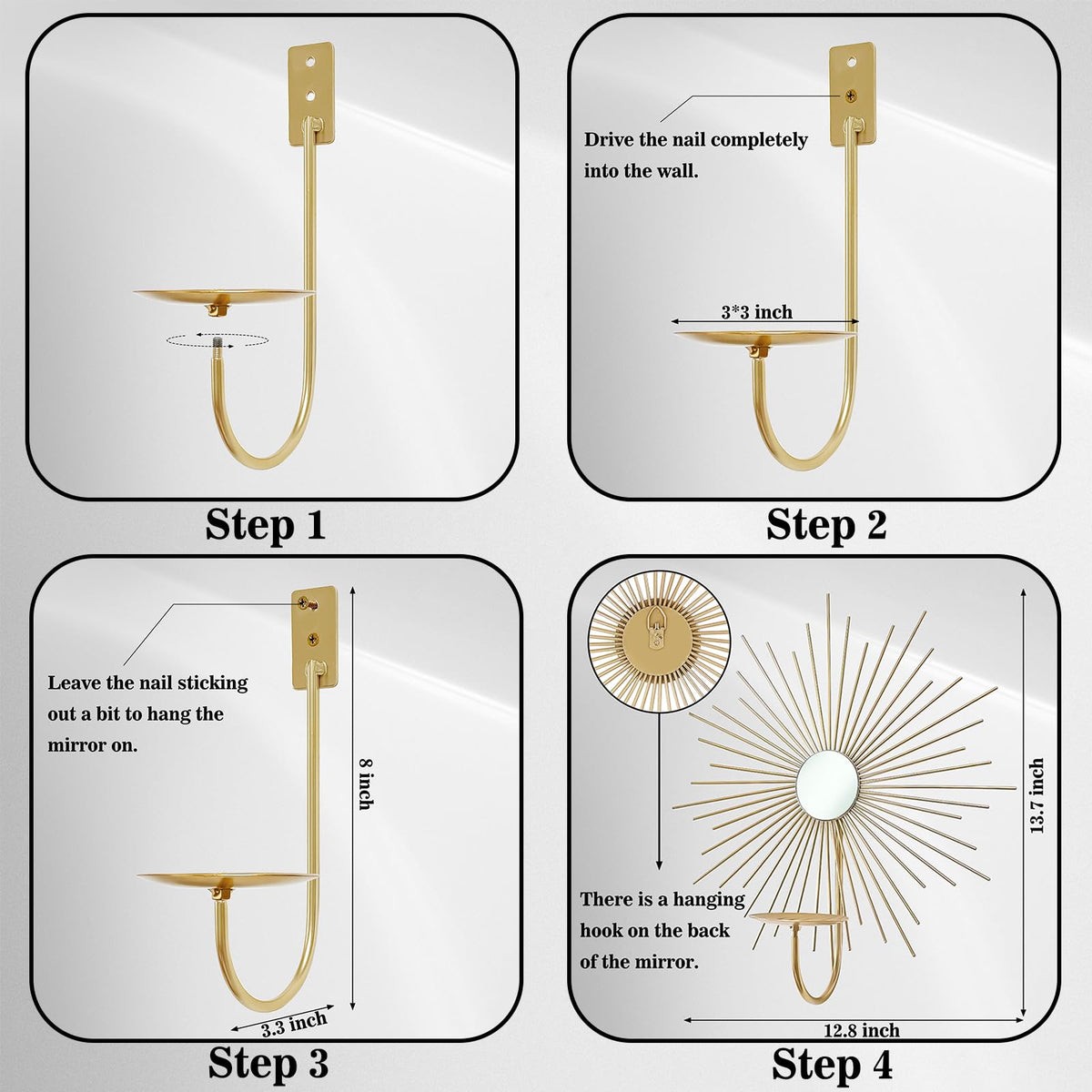 Sxnzequnze 2 Set Candle Sconces Wall Decor for Living Room Metal Sunburst Mirrored Modern Gold Wall-Mounted Candle Holder Sconces Hanging Mounted Fireplace Farmhouse Wedding