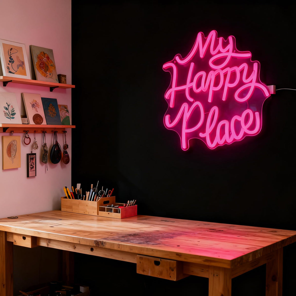 My Happy Place LED Neon Sign - USB Powered Dimmable Neon Light for Bedroom Living Room Home Dorm Decor Party Wall Table Art Decorations for Teen Girls Adults 11 x 9.8 In