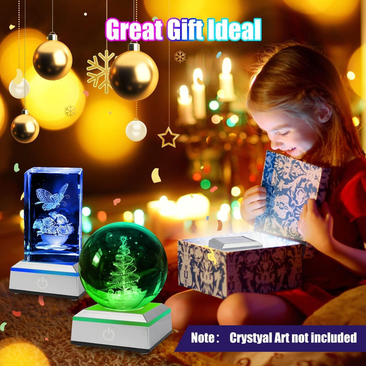 EEEKit 2PCS LED Light Display Base for 3D Crystal Glass Art, 6 Colors Square Flat Spherical Recess Show Crystal Ball Display Stand