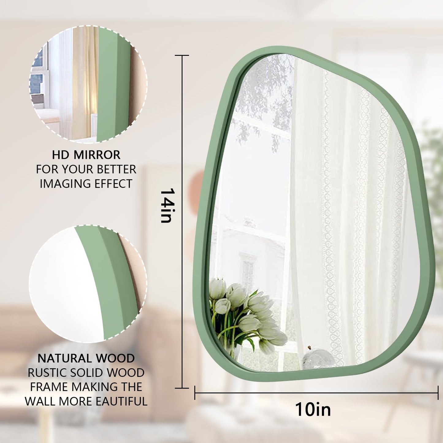 HLFMVWE Asymmetrical Mirror for Wall Irregular Wood Frame Modern Unique Wall Mirror Decorative Vanity Bathroom Living Room Bedroom Entryway Hallway Artistic Mirror 14"x10"