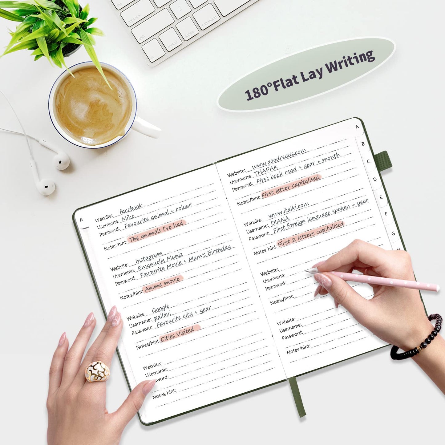 Password Book with Alphabetical Tabs, Hardcover Password Keeper, Password Notebook Organizer for Computer and Internet Address Website Login, Gifts for Home and Office, 5.3''x 7.7''- Green