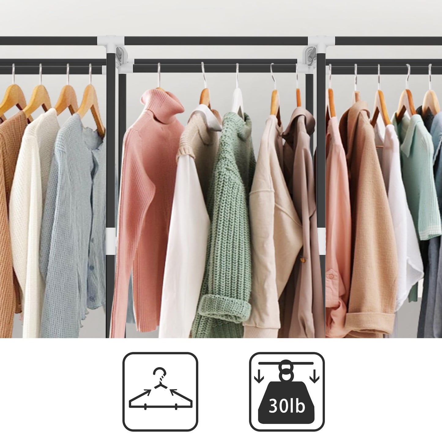 LOKEME Portable Closet, Wardrobe Closet with 3 Hanging Rods and 6 Storage Shelves and 4 Side Pockets, Gray Portable Closets for Hanging Clothes Easy to Assemble and Strong and Stable