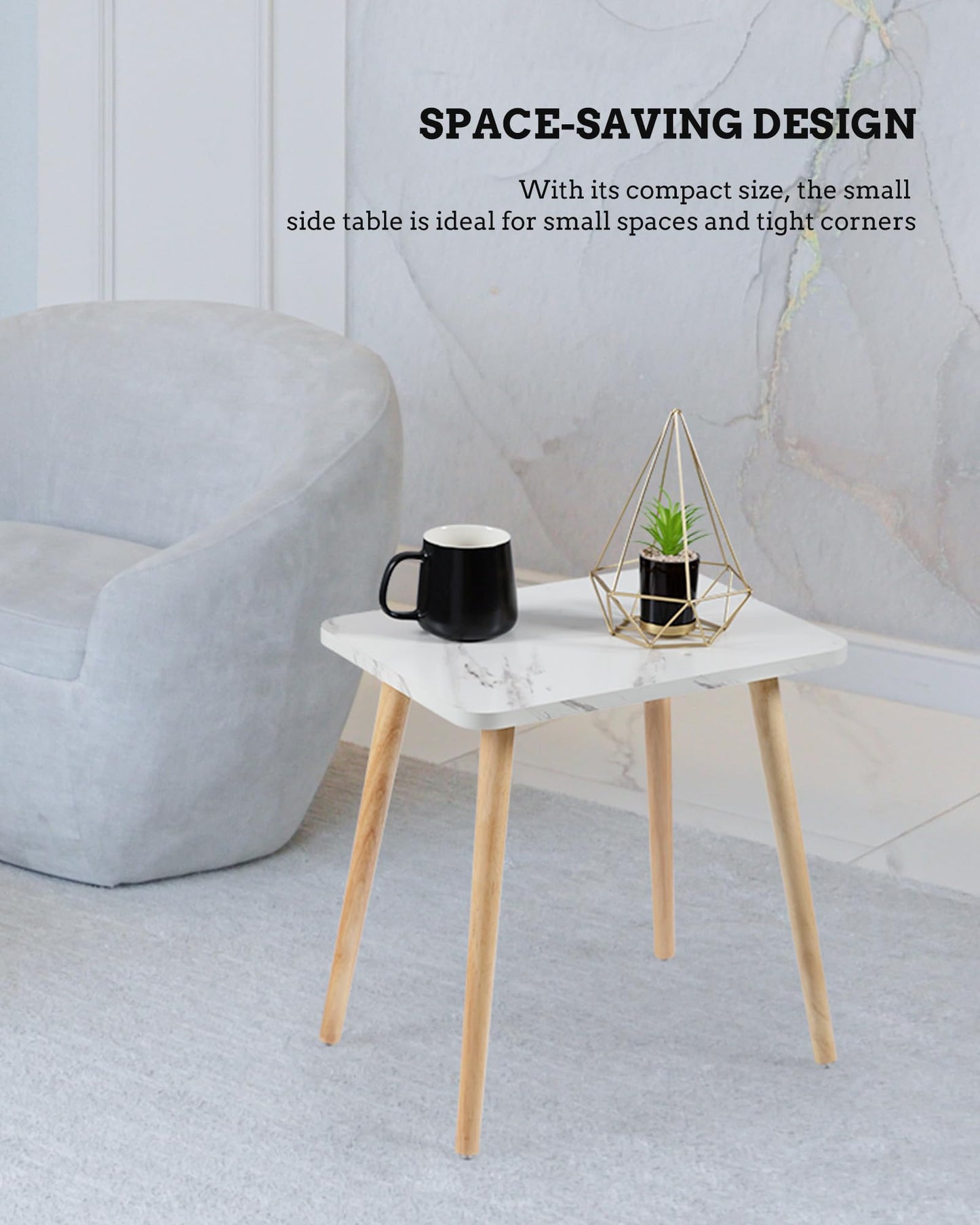 FORAOFUR Small Side Table, Set of 2 Modern Mini Coffee Table with Natural Wood Legs, Quick Assembly End Furniture for Bedroom Living Sofa, Minimalist Design for Nursery and Compact Homes, Marble