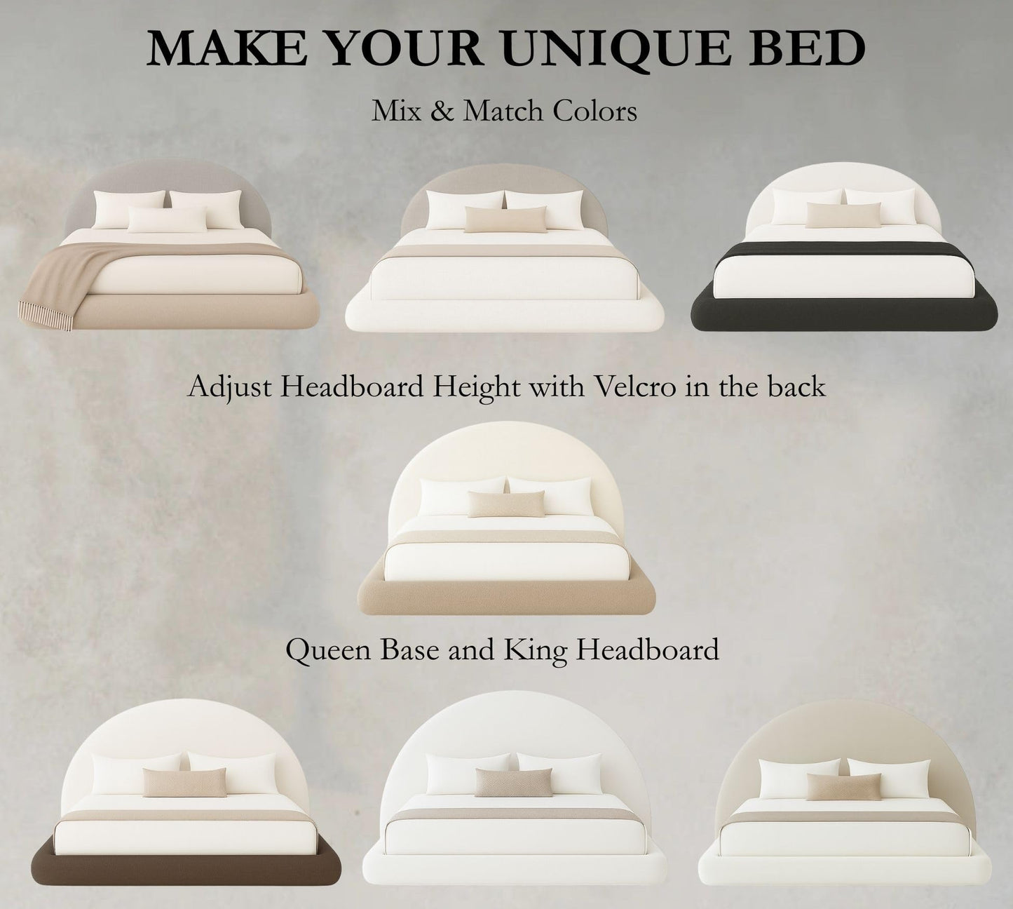 Cloud Frame Round Bed – Washable Zip Cover - Upholstered Linen Soft Foam - Modular Minimalist Modern - Half Circle Moon - Sold Sold Separately (Cream Linen Premium, Queen Headboard)