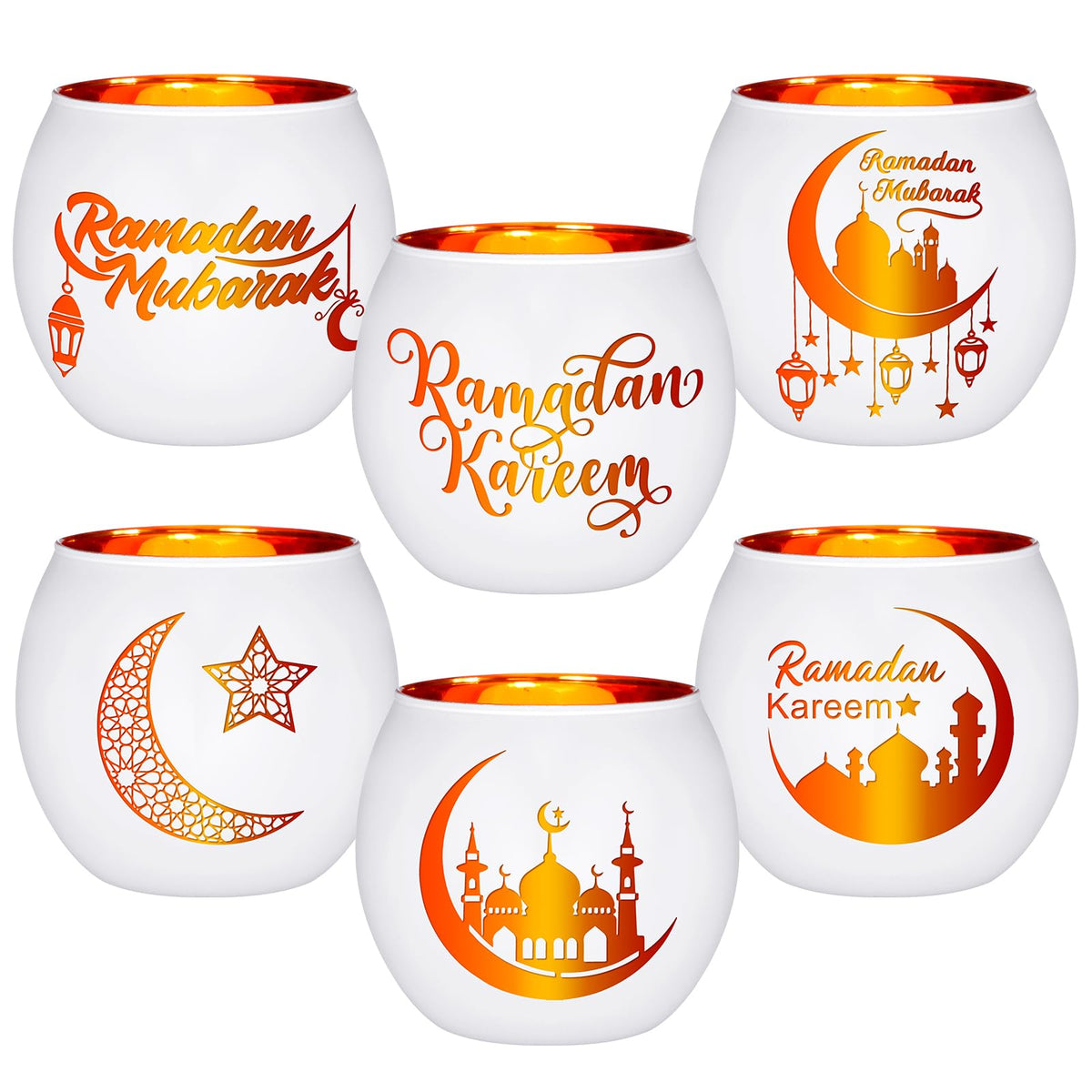 FoldTier 6 Pcs Ramadan Table Decor Ramadan Mubarak Candle Holders Glass Eid Mosque Decoration Votive Tealight Candle Holders for Muslim Gift Tabletop Centerpieces Islamic Party Home Decoration