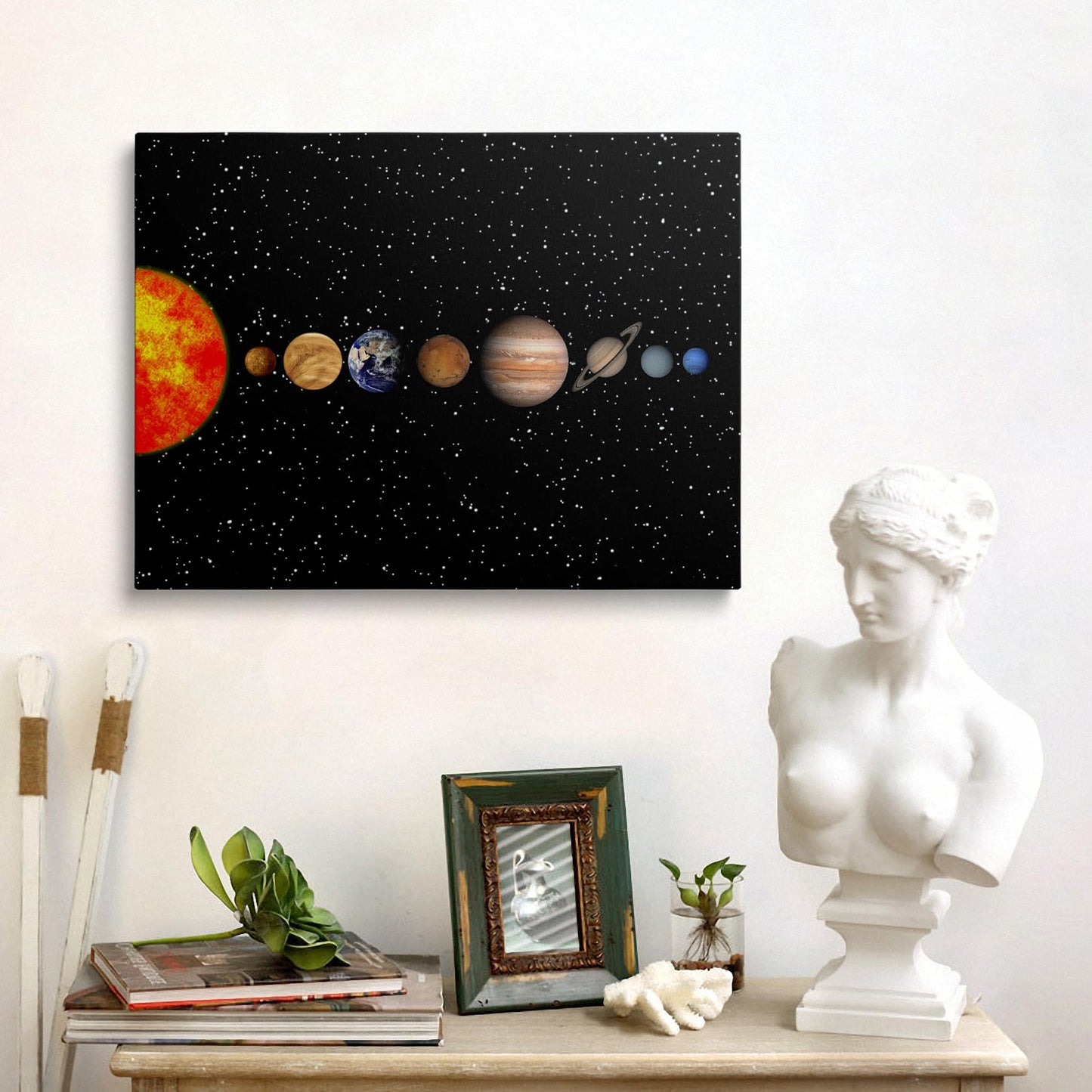 Framed Space Solar System Galaxy Planets Canvas Wall Art Astronomy Interstellar Science Decor Poster For Living Room Bedroom Home Office Artwork Gift Ready To Hang (12x16 Inches)