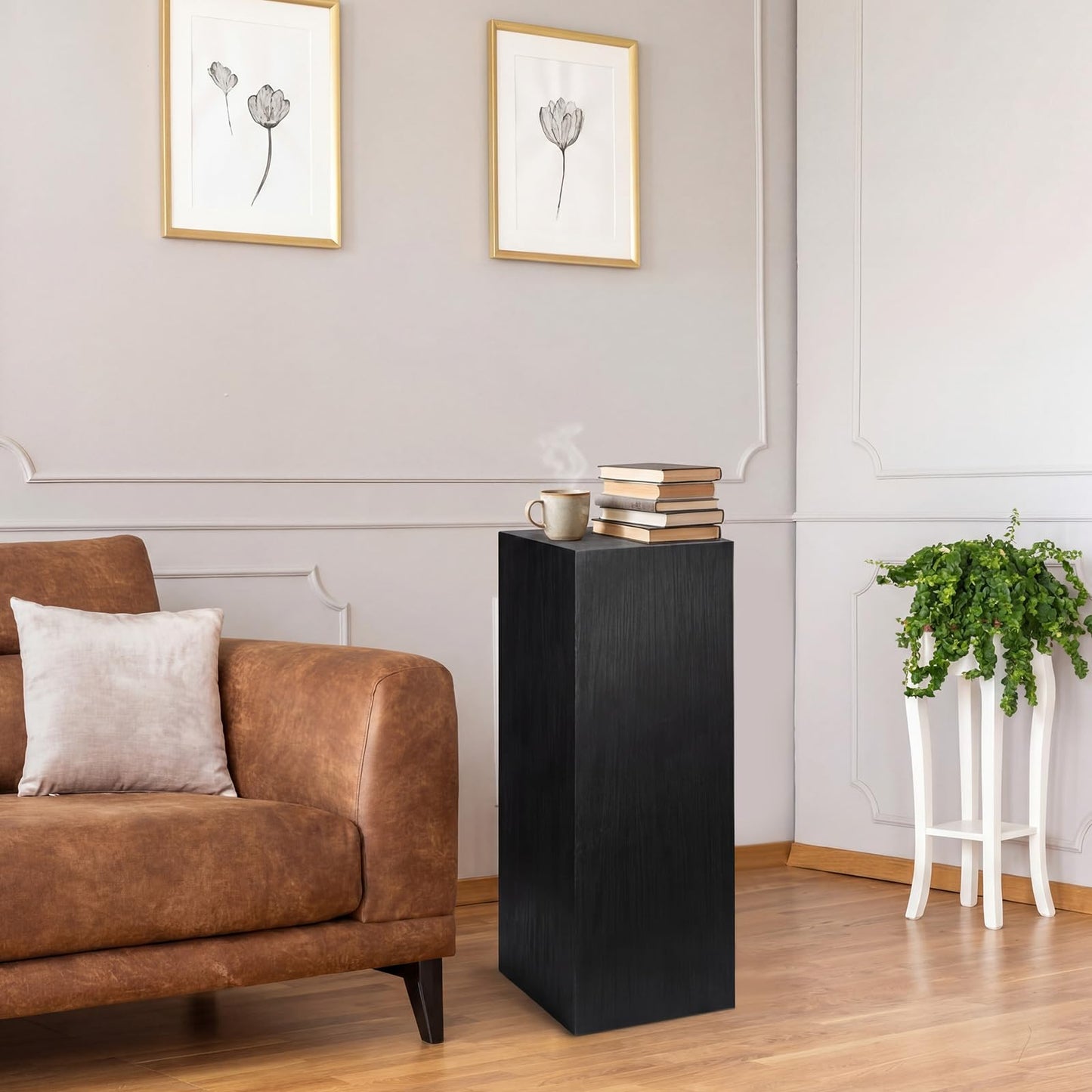 Cinnvoice Wood Cube Display Pedestal Stand 12 x 12 x 30 Inch Black Rustic Sculpture Riser Portable Indoor Plant Stand Mini Table for Sculpture Plant Gallery Pedestal Store Home Party Event Decor