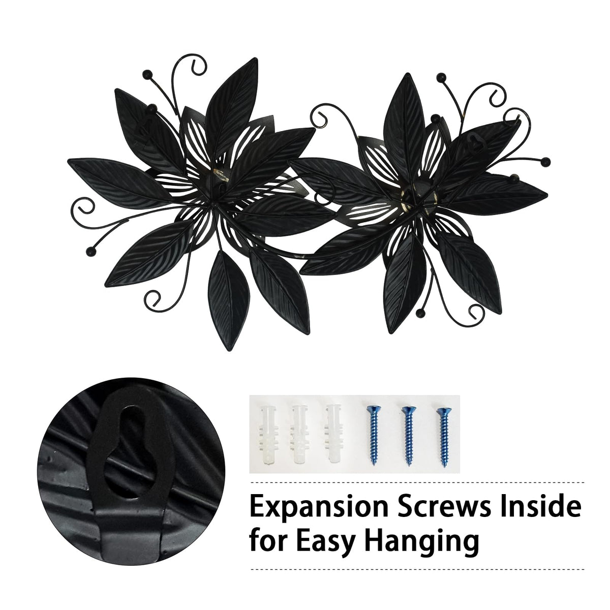LIFFY Black Wall Decor,15" 3D Multi-layer Metal Flowers Wall Decor, Rustic Modern Floral Sculpture for Indoor Kitchen Bedroom Living Room Office Outdoor Garden Patio