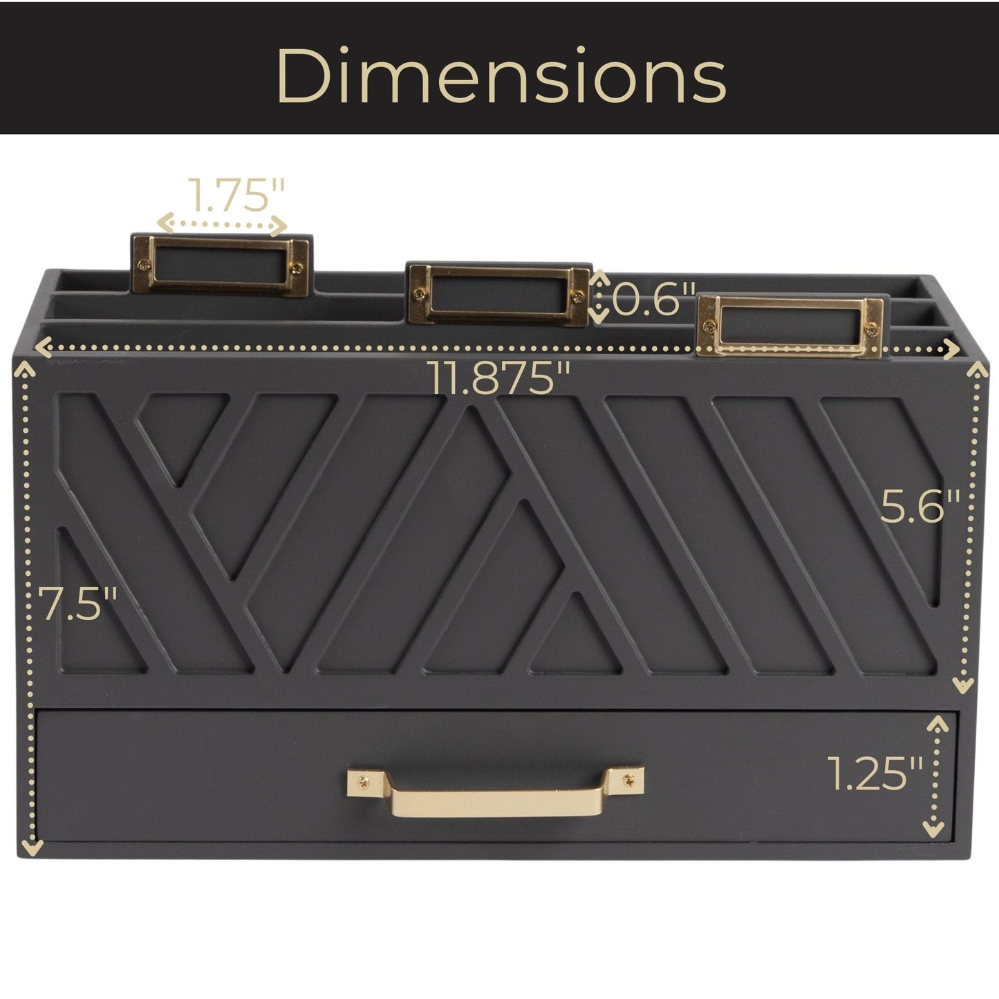BLU MONACO | Grey Three-Tier Desktop Mail Organizer with Gold Label Holders & Drawer | Stylish Mail Holder and Countertop Document Storage for Home or Office