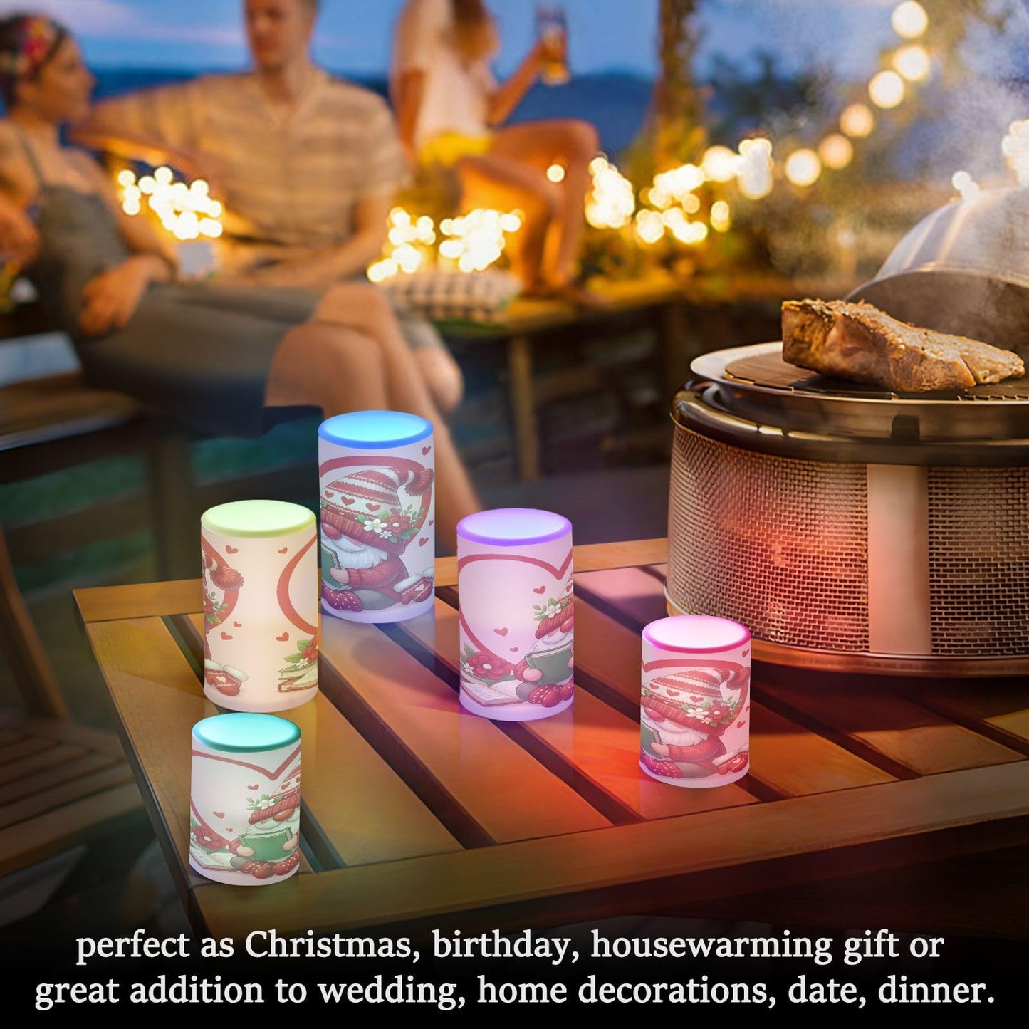 ALAZA Gnome Book Heart Flickering Flameless Candles Pillar Led Candles Battery Operated Candles with Remote and Timers Set of 2