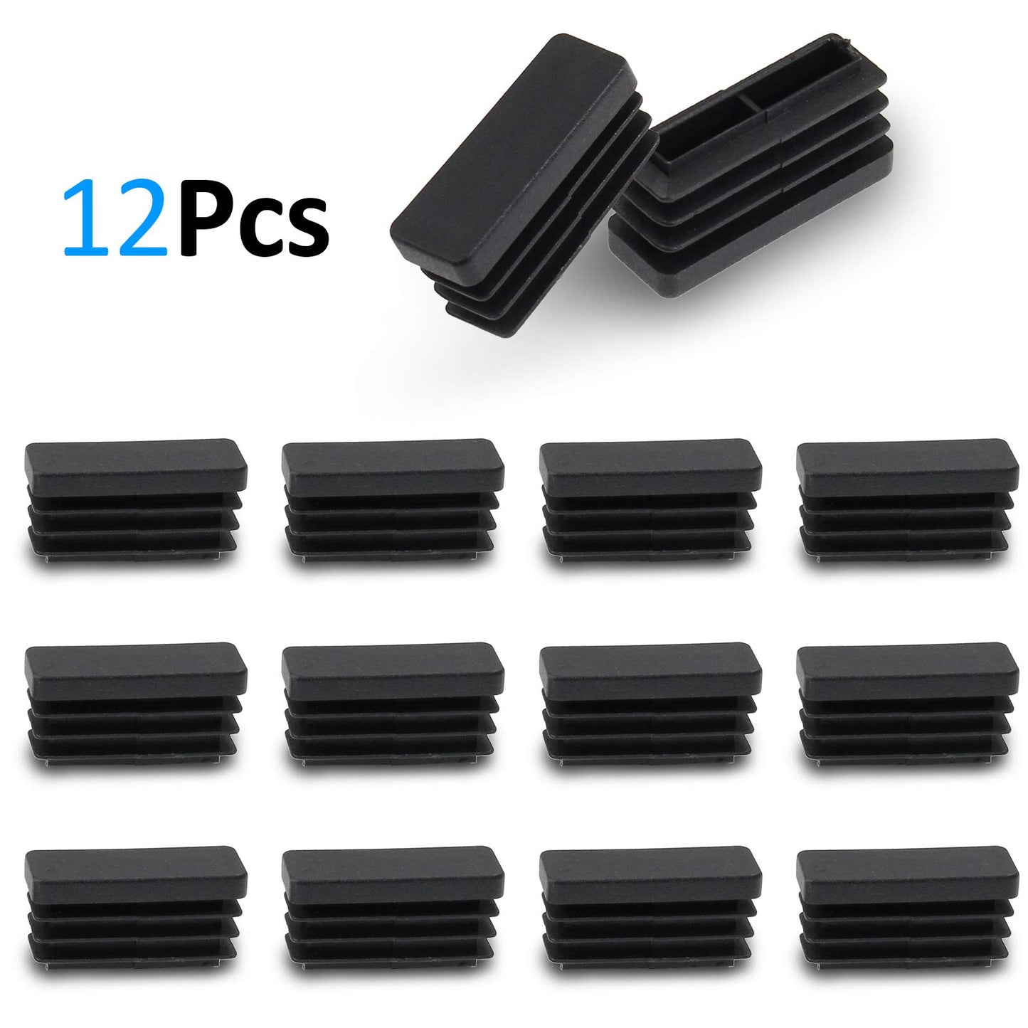 Yoohey 12PCS 1/2 x 1 1/2 Black Rectangle End Caps Plastic Square Rectangle Furniture Foot Table Chair Legs Tube Inserts Threaded End Blanking Caps Protector (13mm x 38mm)