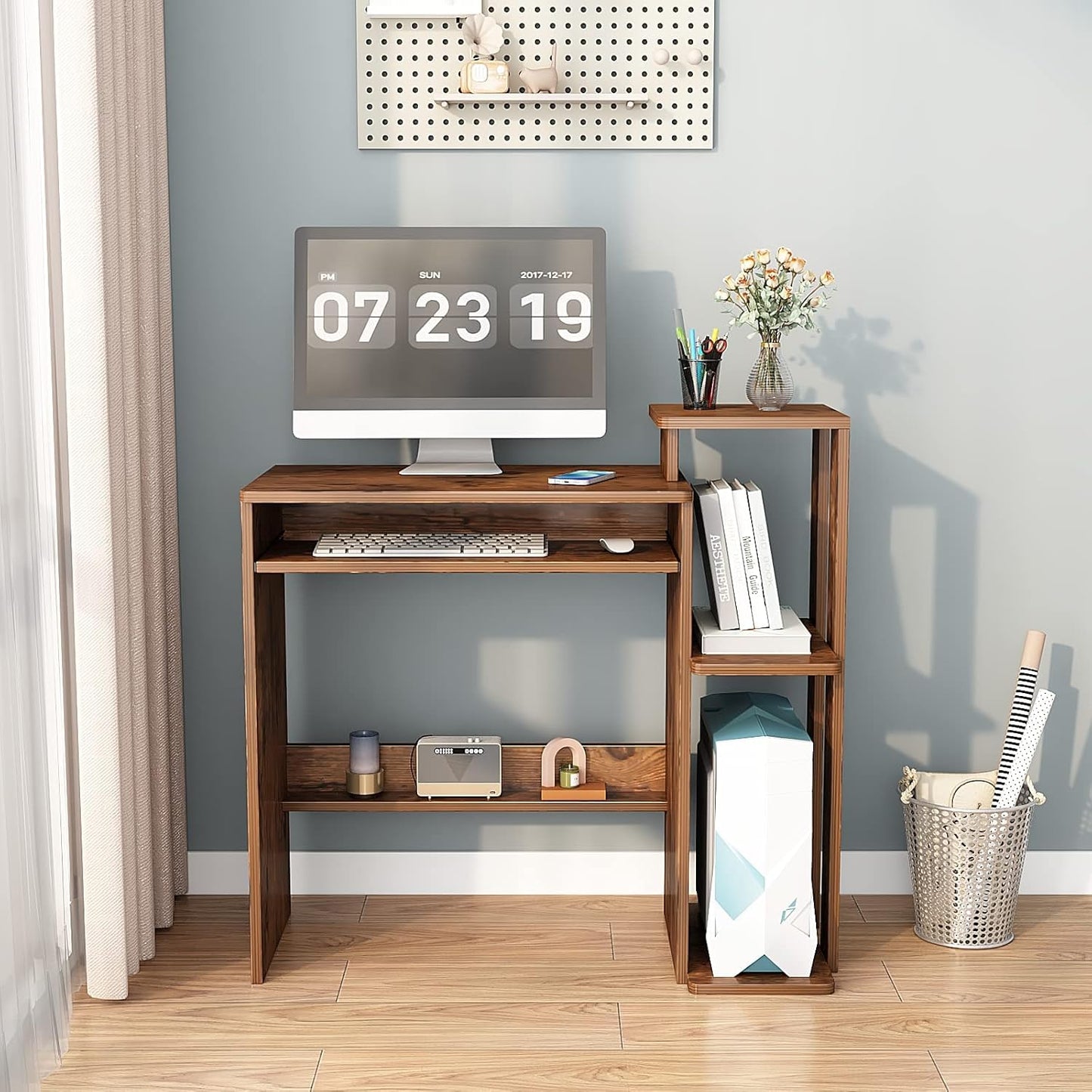 ALISENED Computer Desk with Storage Shelves, Home Office Desk with Monitor Stand, Small Writing Desk Table with Keyboard Tray,Study Table with CPU Stand for Small Spaces (35"-Rusitc Brown)