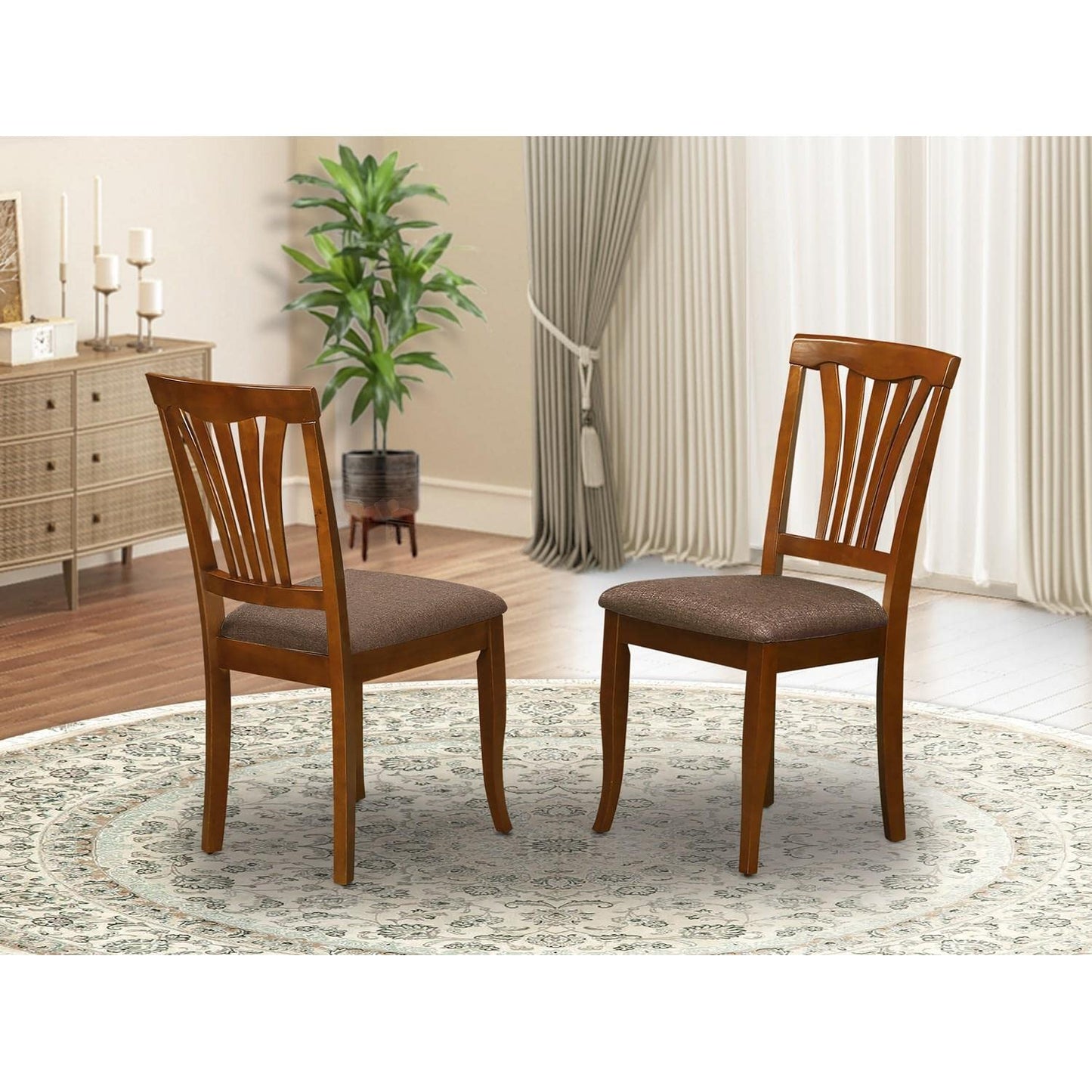 East West Furniture Avon 36" Linen Dining Chairs in Saddle Brown (Set of 2)