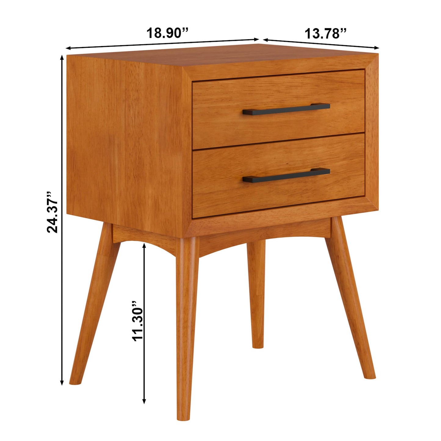 AFI, Pasadena Solid Wood Mid-Century Modern 2 Drawer Nightstand, Light Toffee
