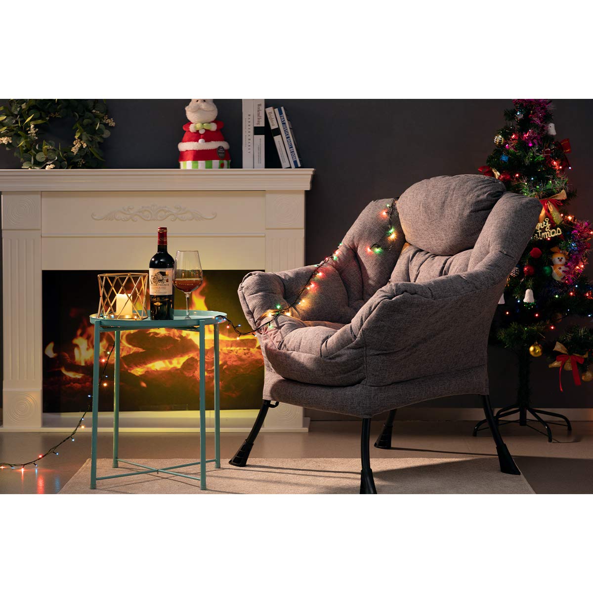 HollyHOME Lazy Chair with Armrest and Side Pocket, Comfy Accent Lounge Chair,Leisure Sofa Armchair for Living Room, Bedroom, Dorm, or Small Spaces, Oversized Reading Sofa Chair,Cotton-Linen Grey