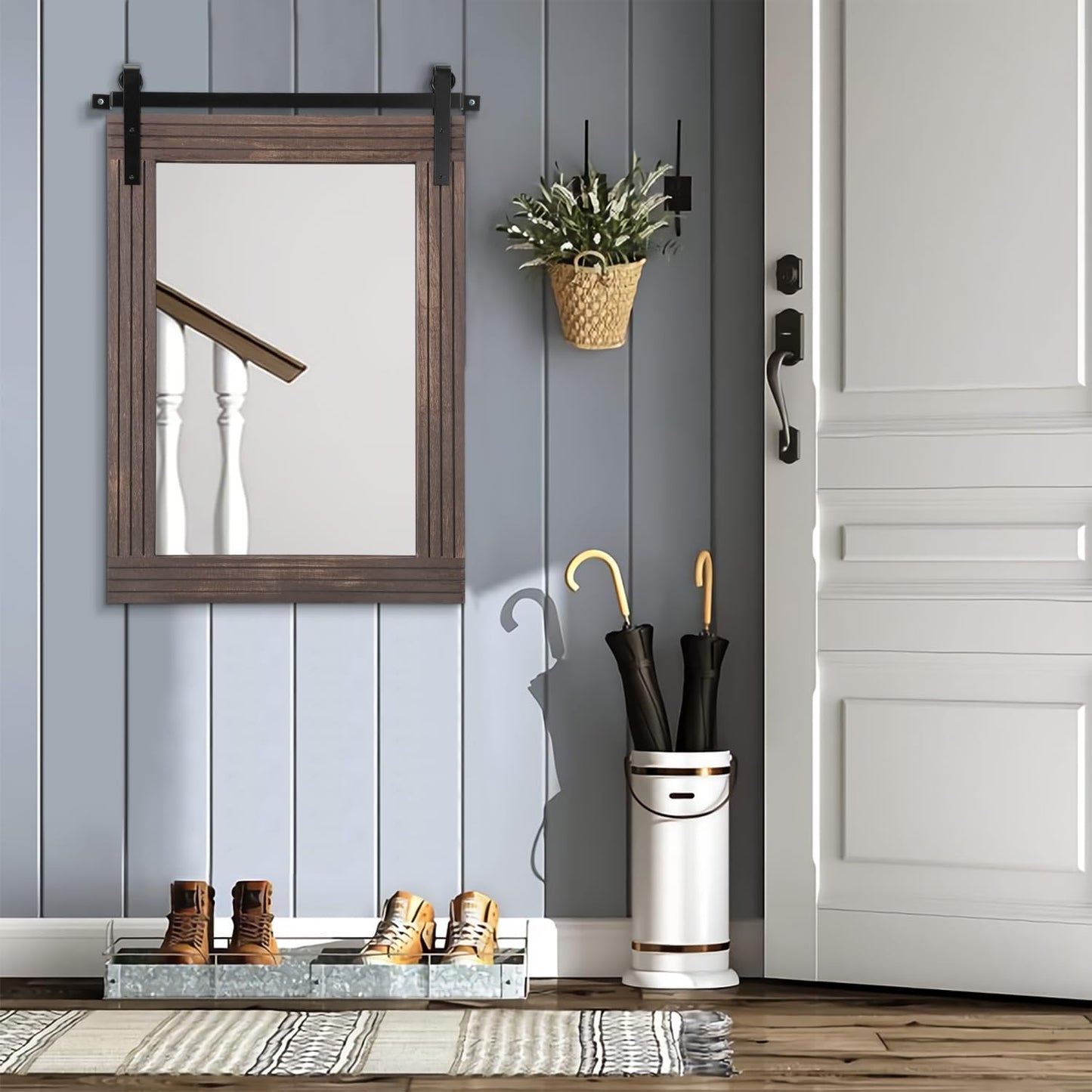 AAZZKANG Rustic Wood Mirror Rectangle Decorative Wall Mirror 26"x18" with Framed Bedroom Living Room Bathroom Hanging Mirror