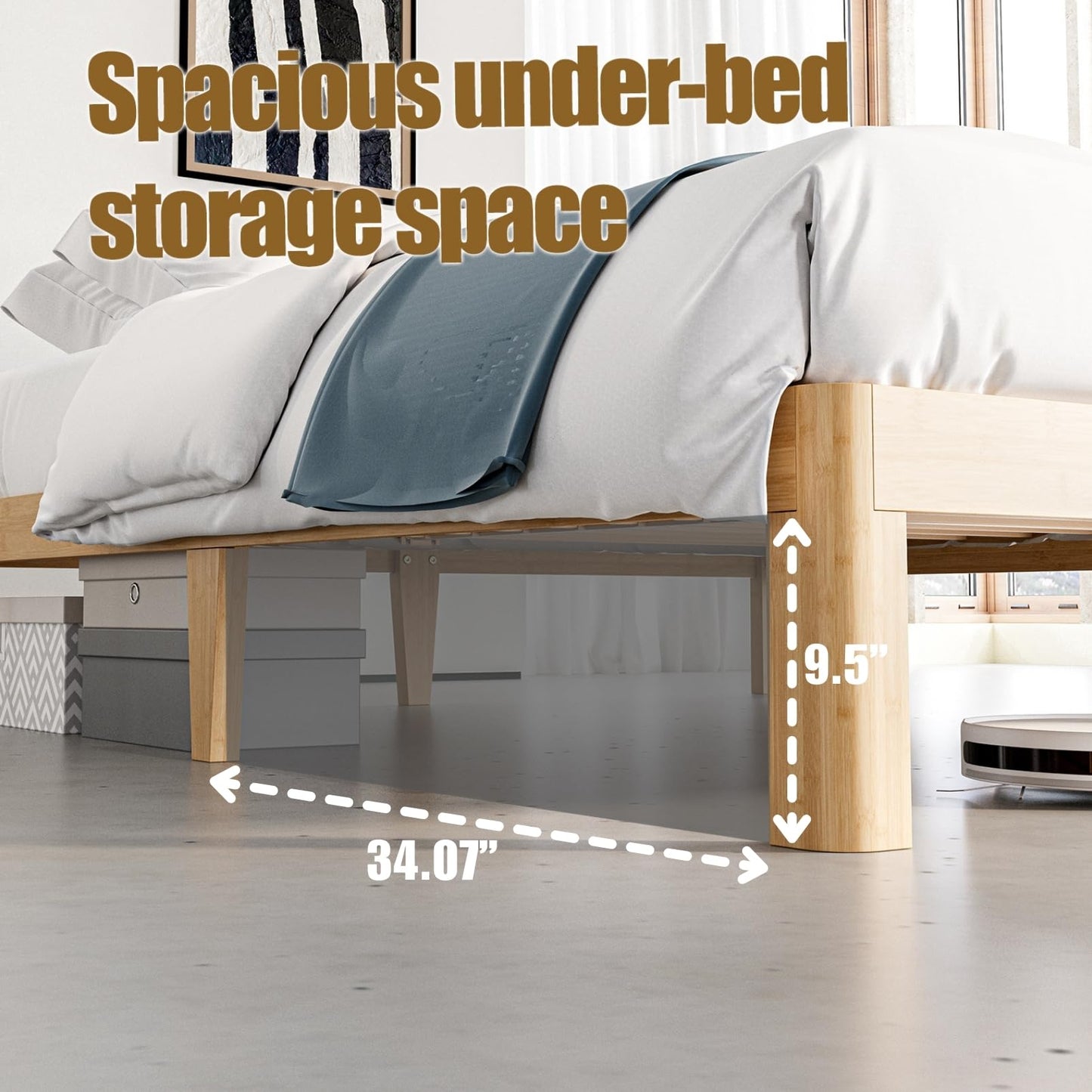 Sementa 12 Inch High Bamboo Wood Twin Size Platform Bed Frame, Metal Slat Support Bed Frame Twin, No Box Spring Needed, Easy Assembly, Noise Free, Reinforced