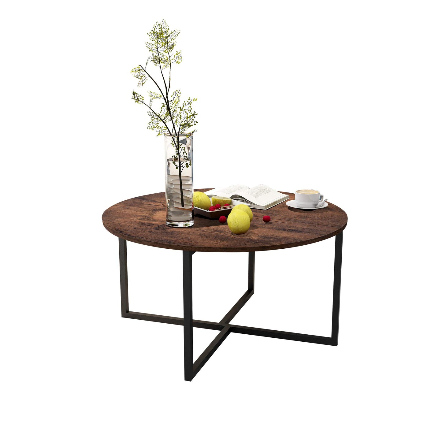 Round Coffee Table Kitchen Dining Tables Modern Leisure Tea Table Office Conference Pedestal Desk Rustic Brown